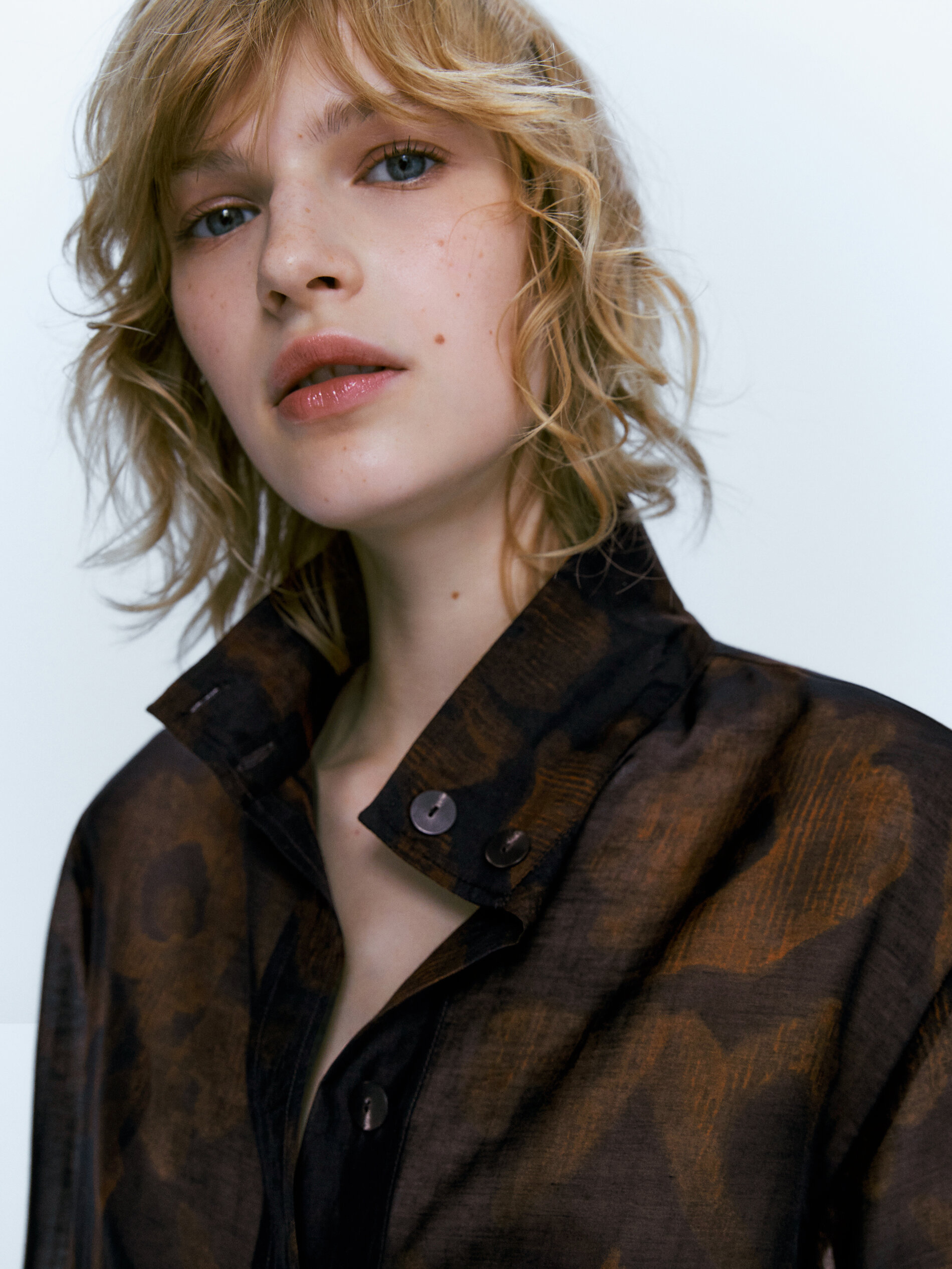 Camisa estampada mezcla algodón seda - AZULÓN