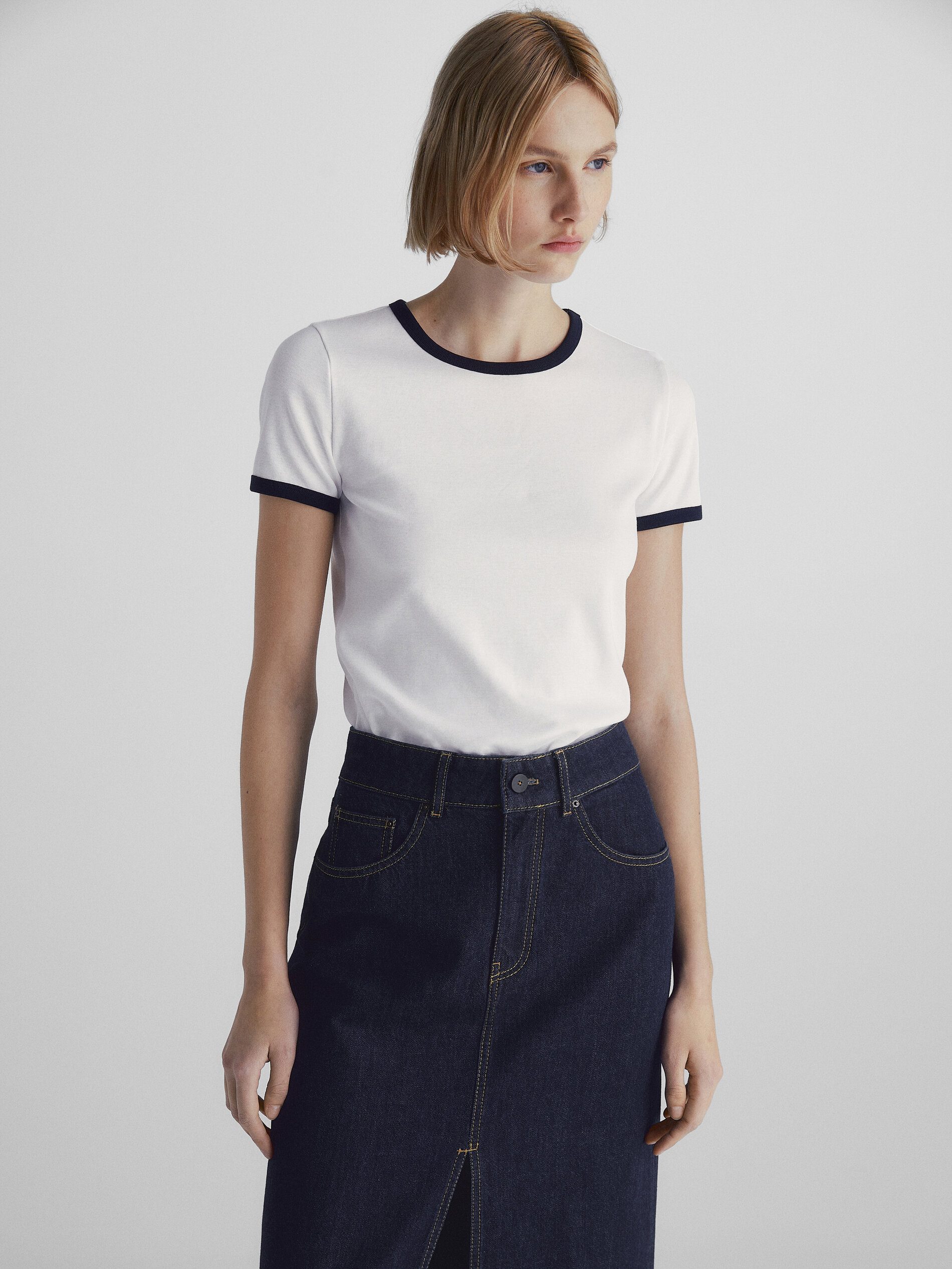 Falda denim tiro alto - AZUL MEDIO