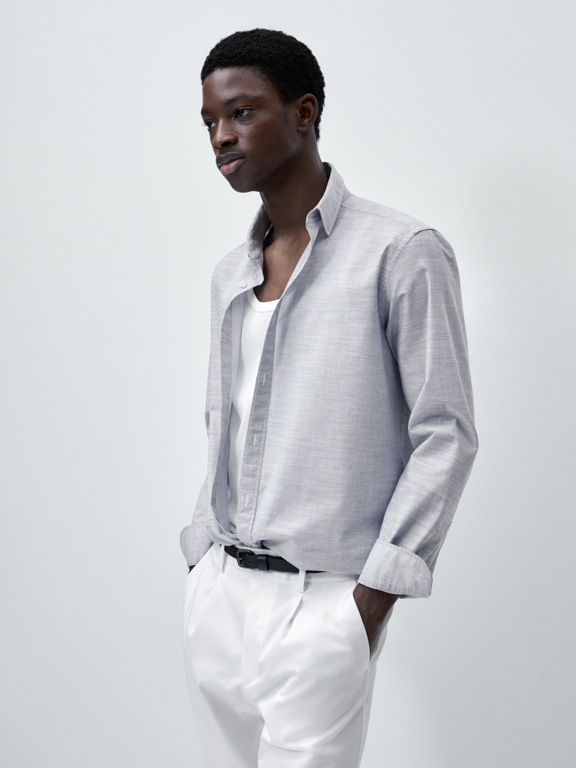 Camisa mil rayas algodón slim fit - AZUL MARINO