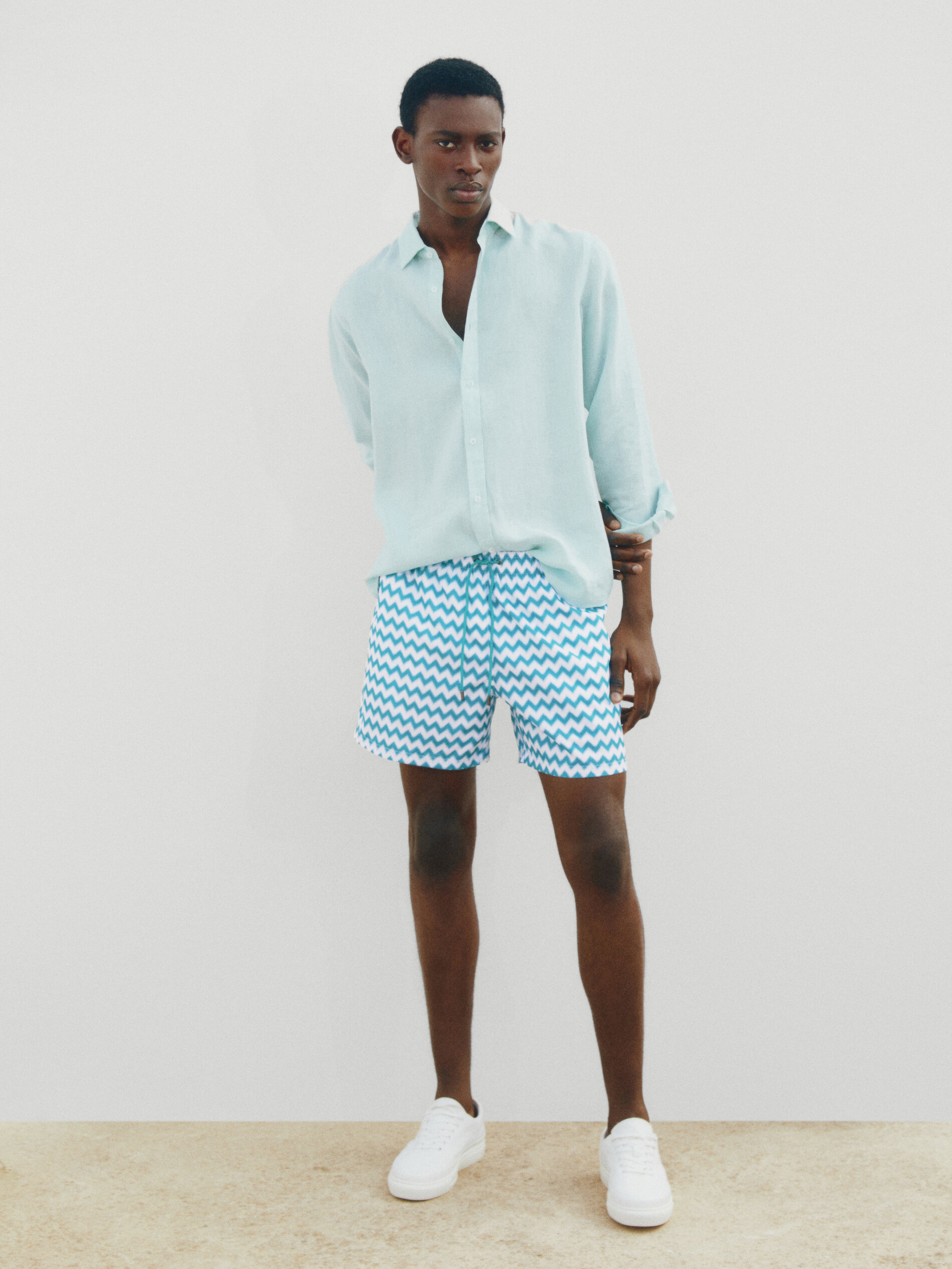 Bañador estampado zigzag - TURQUESA