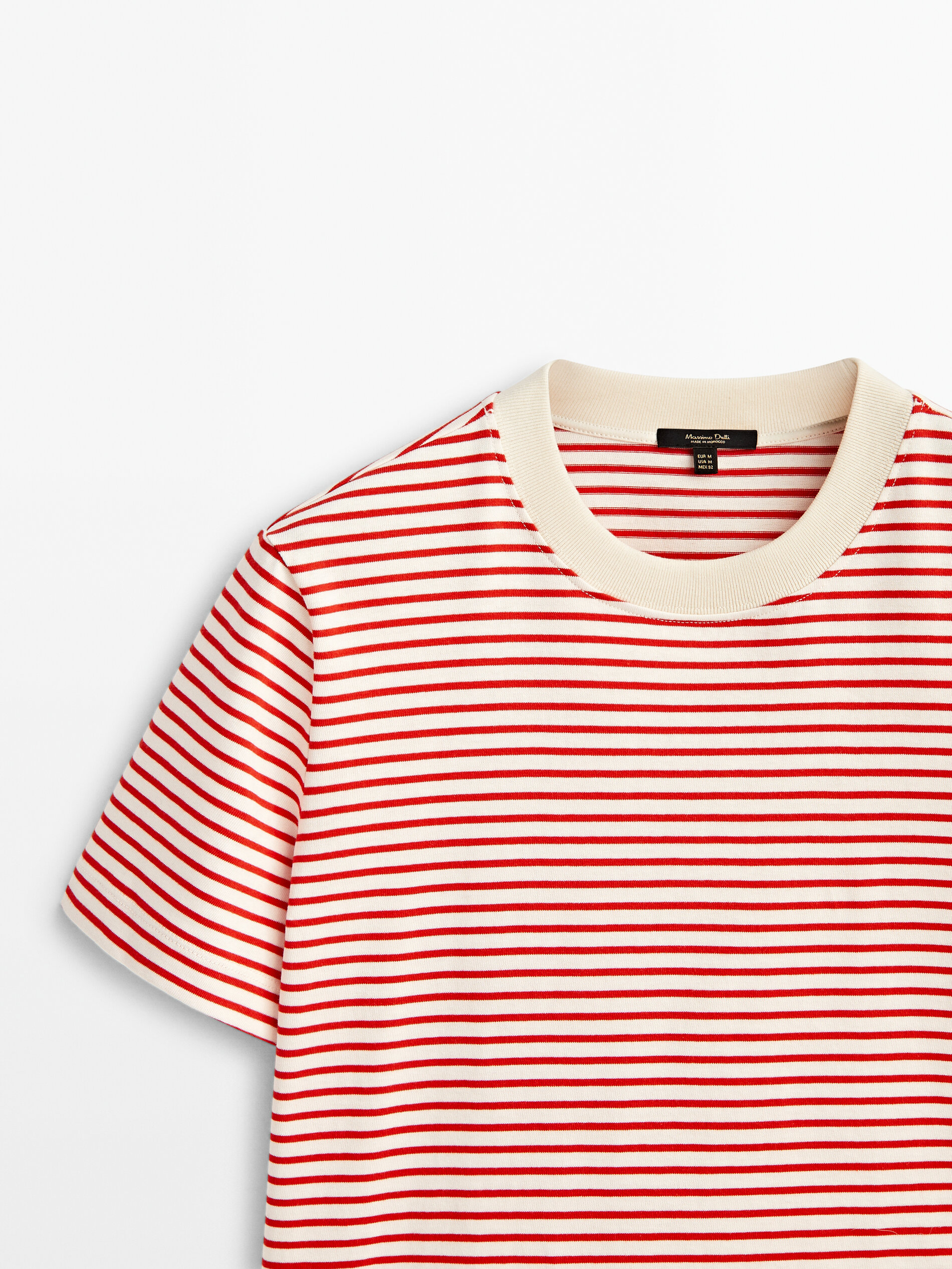 Camiseta rayas cuello contraste algodón - ROJO