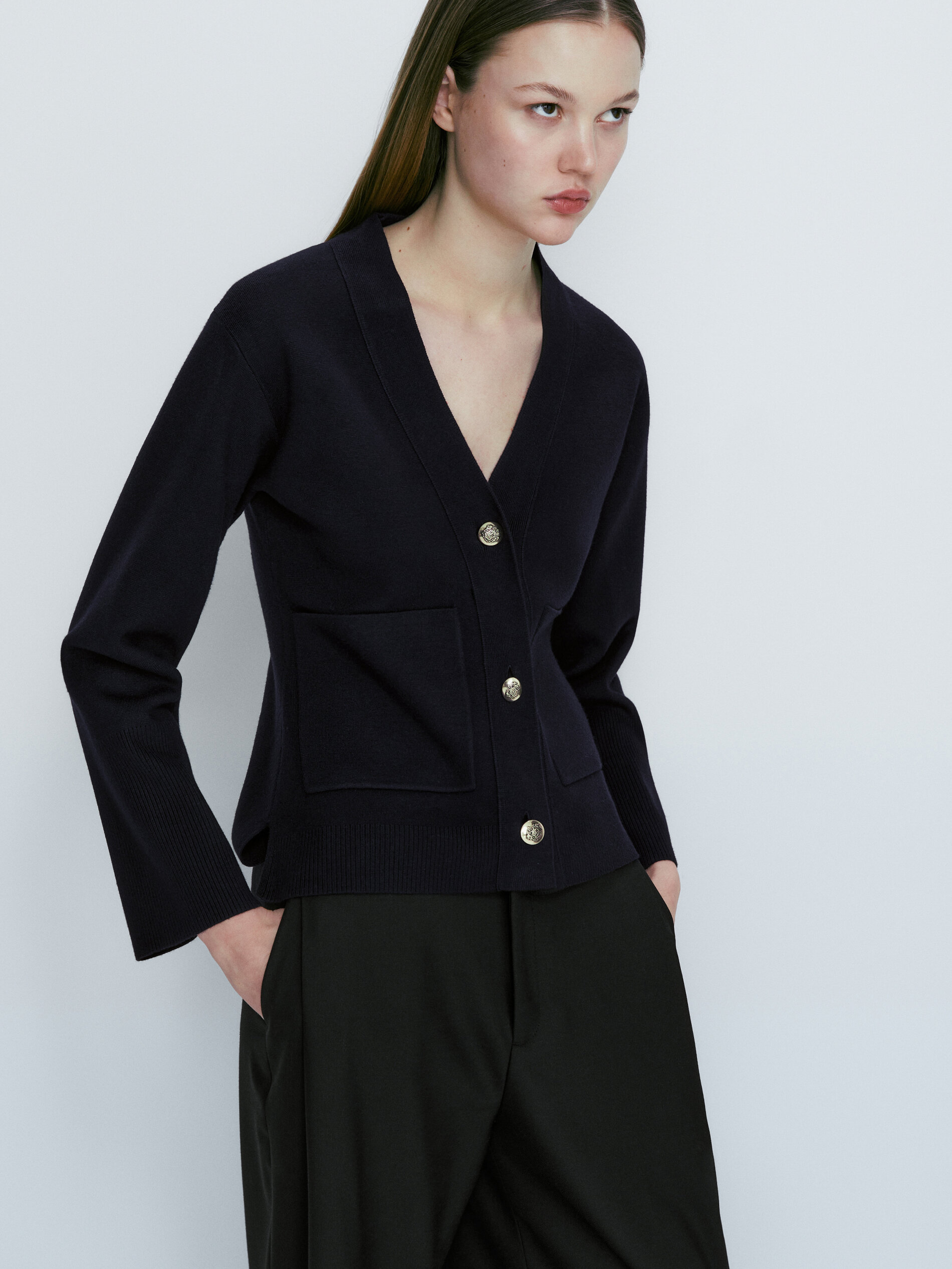 Cárdigan de punto entallado - AZUL MARINO