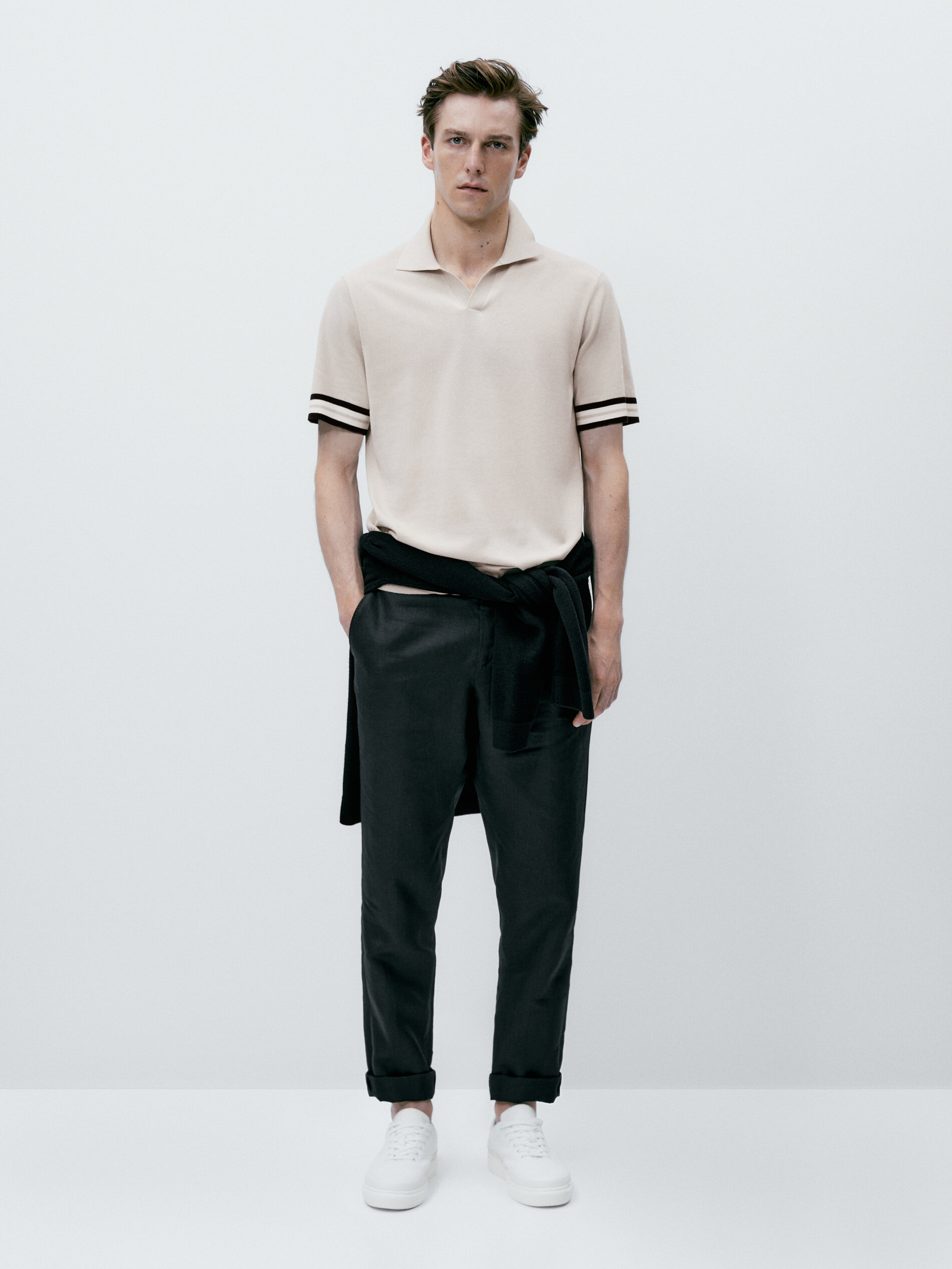 Jersey polo manga corta contraste - Beige