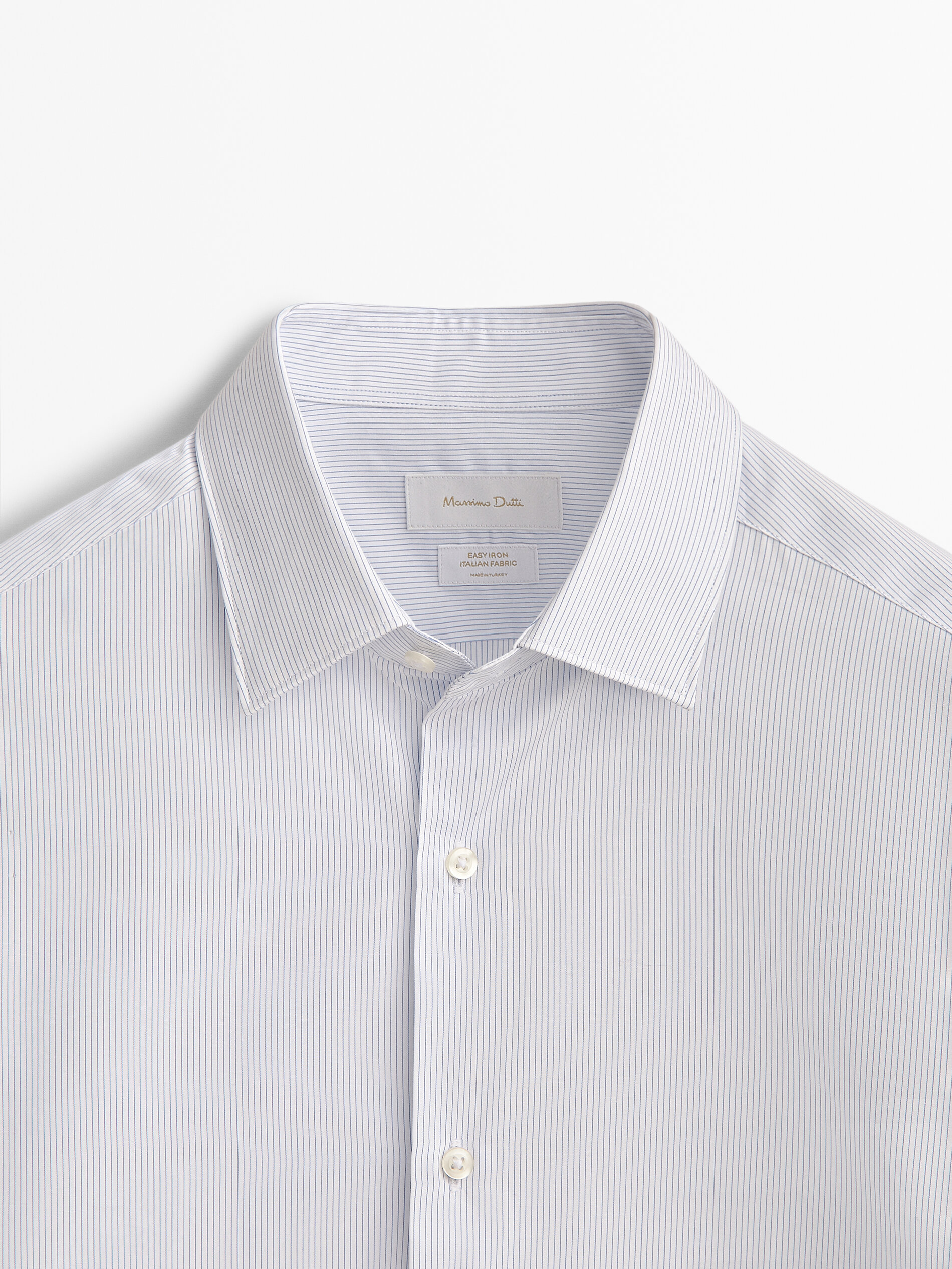 Camisa rayas algodón slim fit - CELESTE