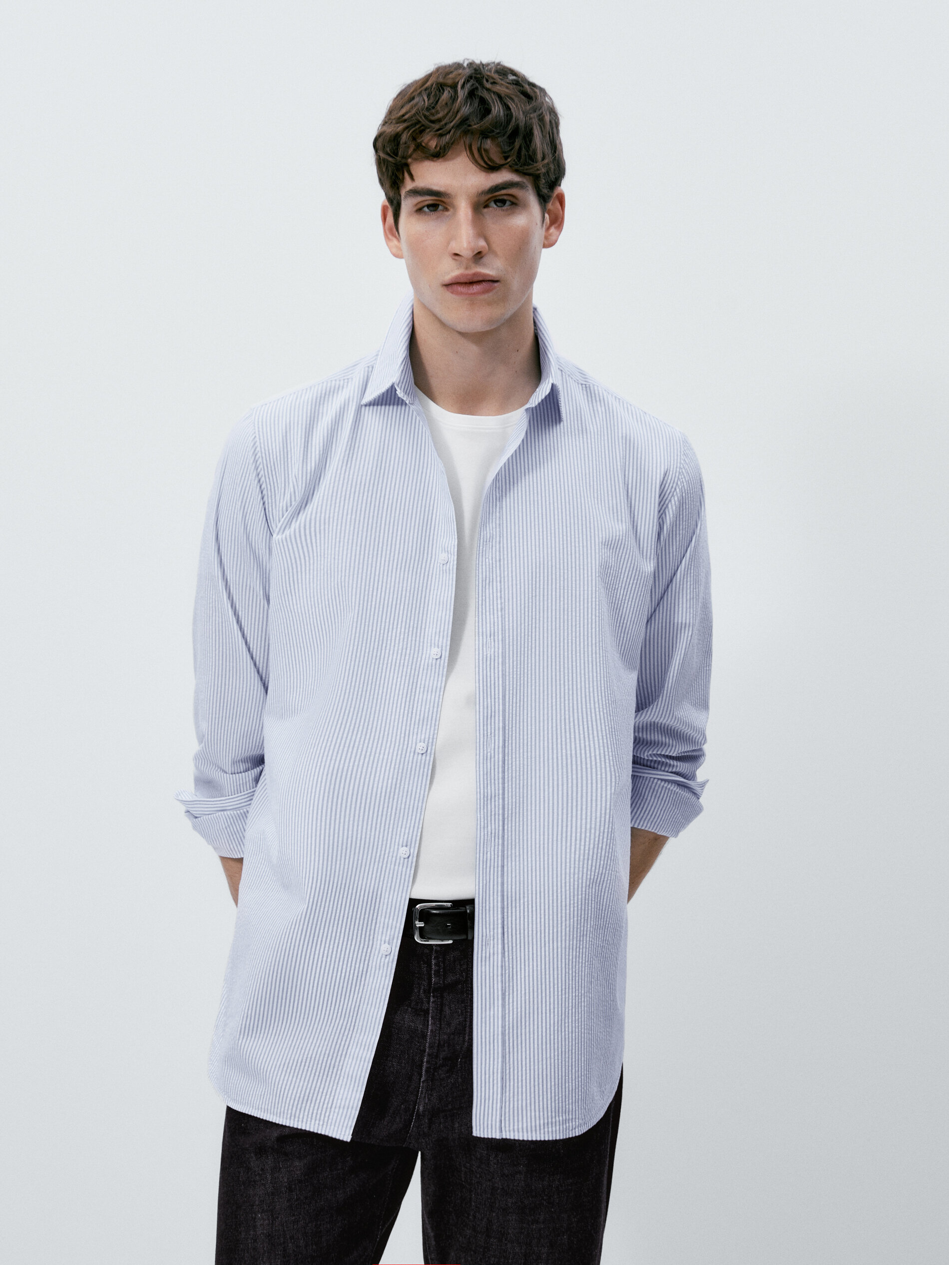 Camisa rayas estructura seersucker regular fit - CELESTE