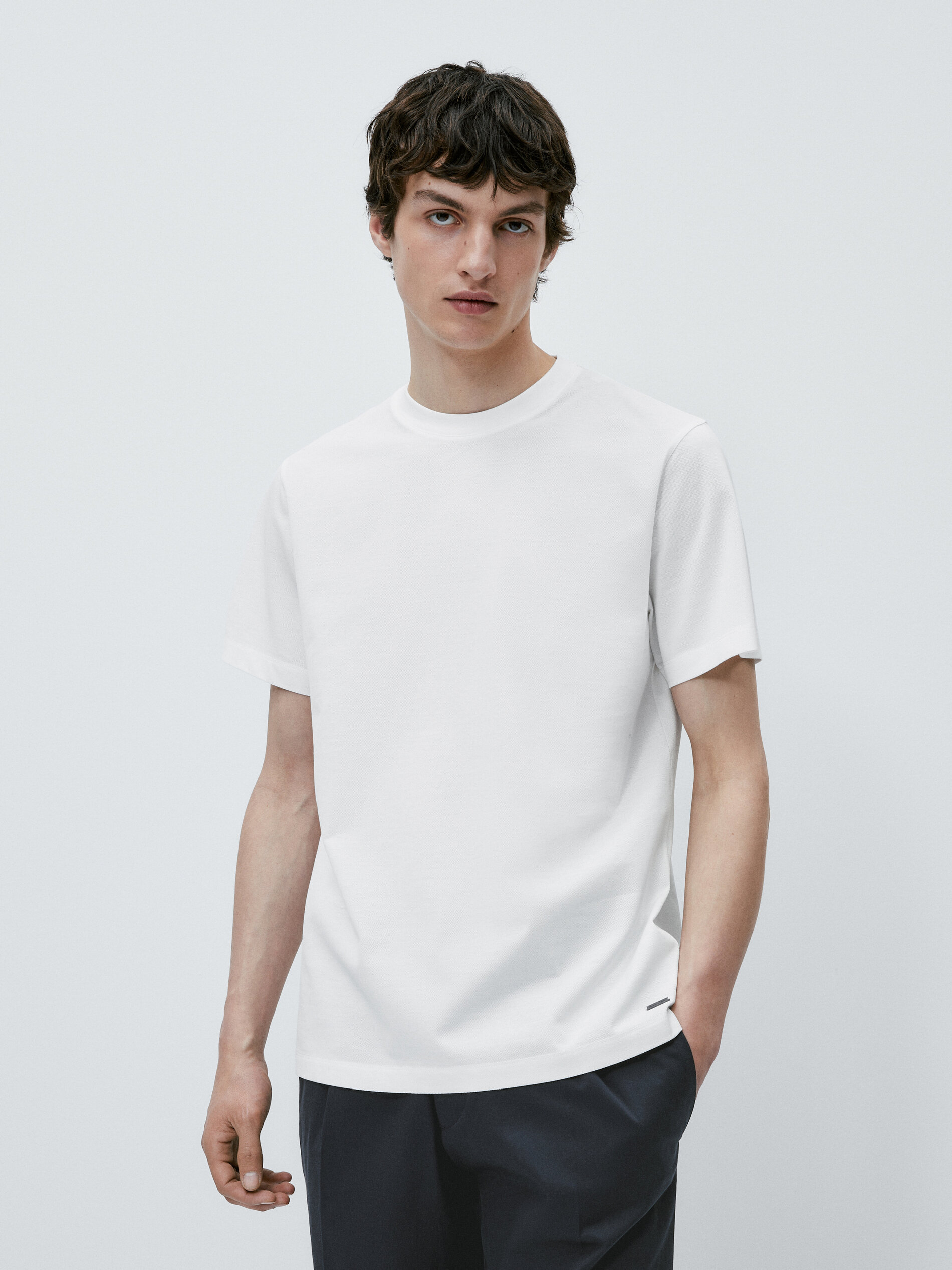 Camiseta manga corta piqué algodón mercerizado - BLANCO