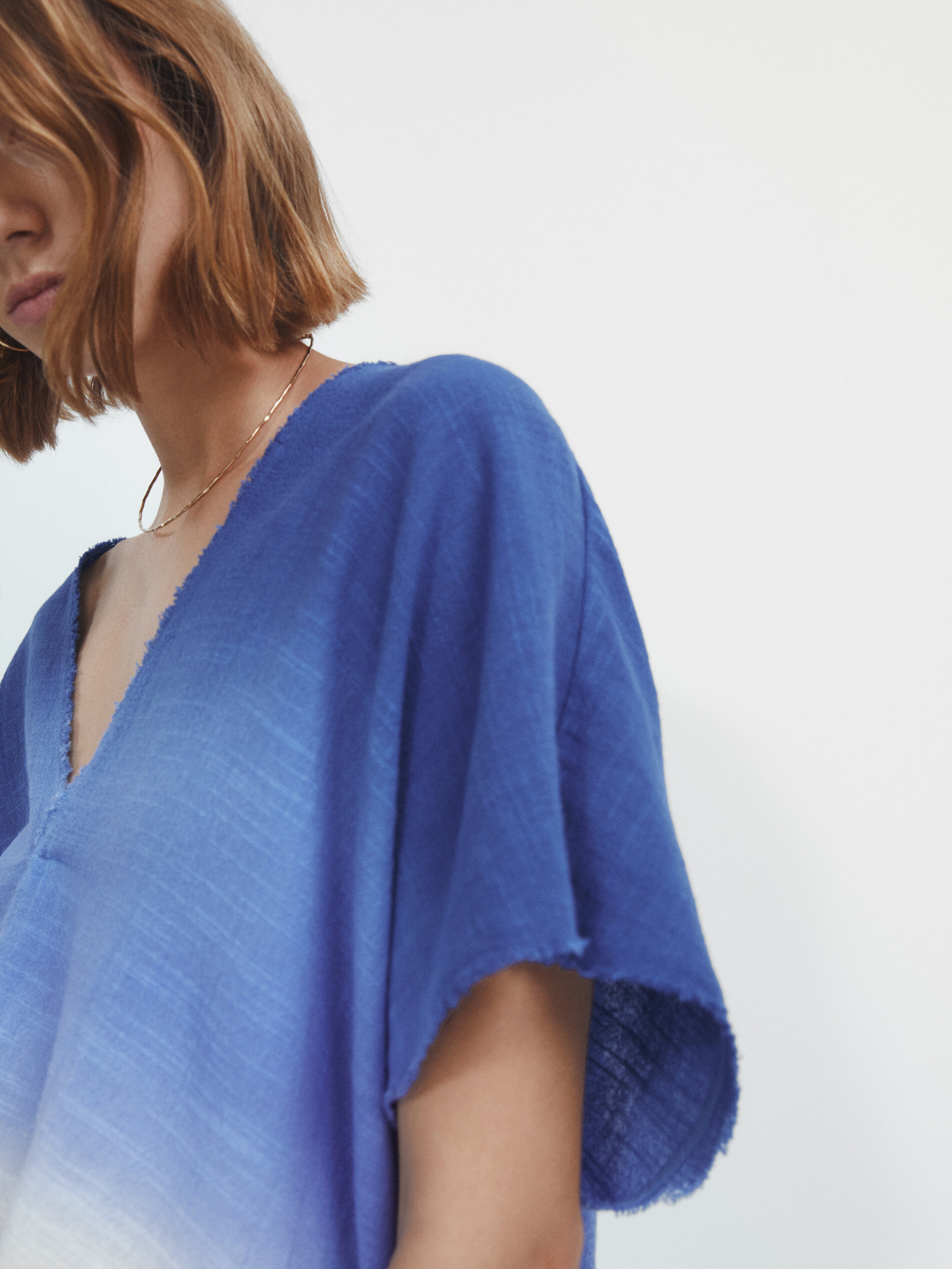 Camisa rústica degradado manga corta - CELESTE