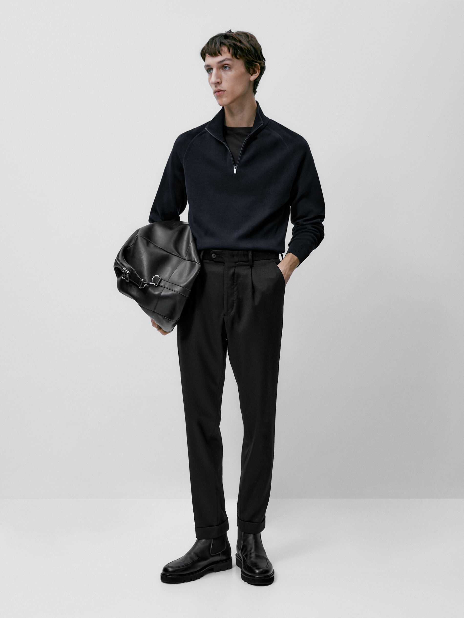 Jersey cuello mock cremallera - AZUL MARINO