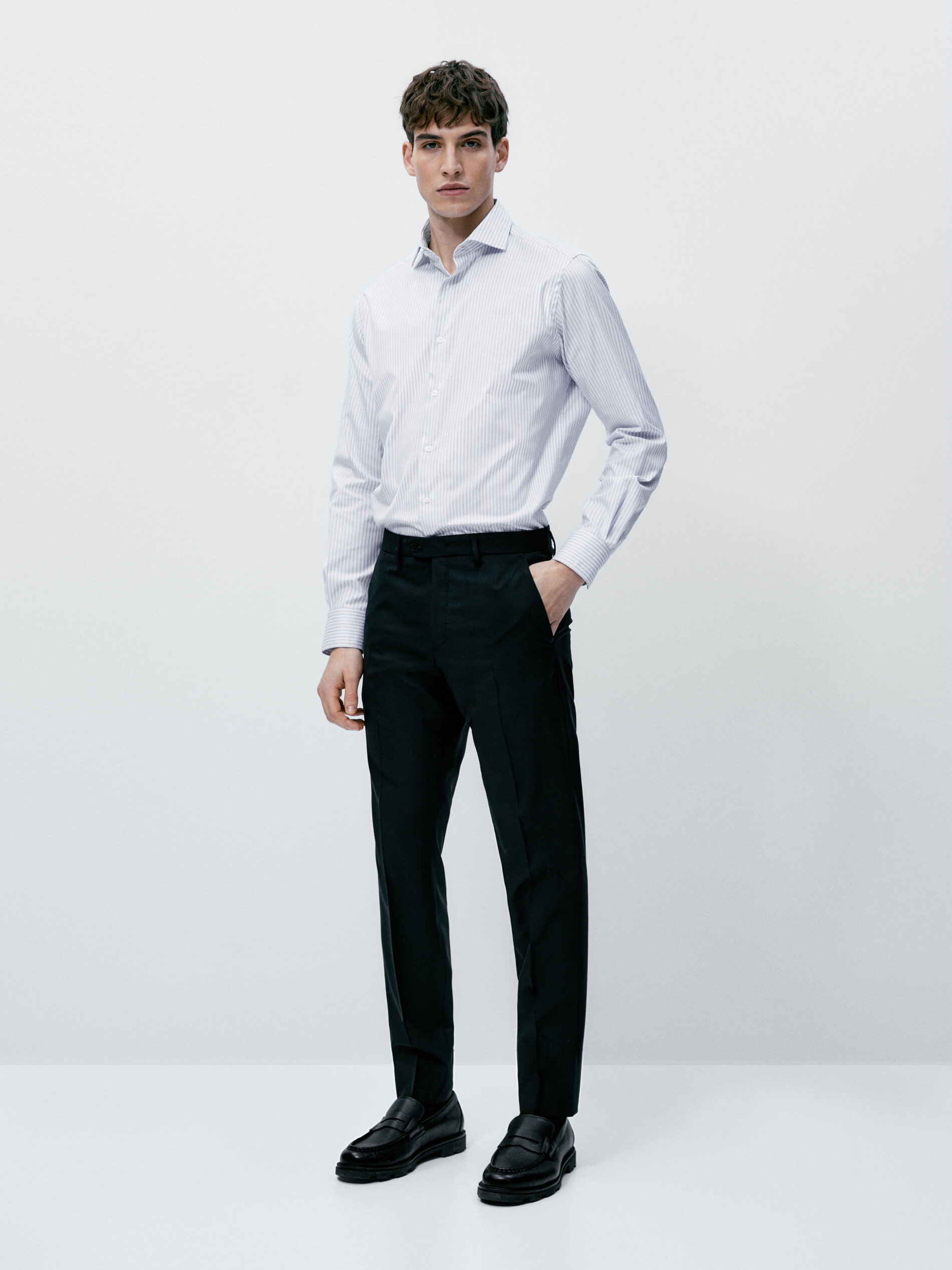 Camisa rayas easy iron slim fit - Azul Claro