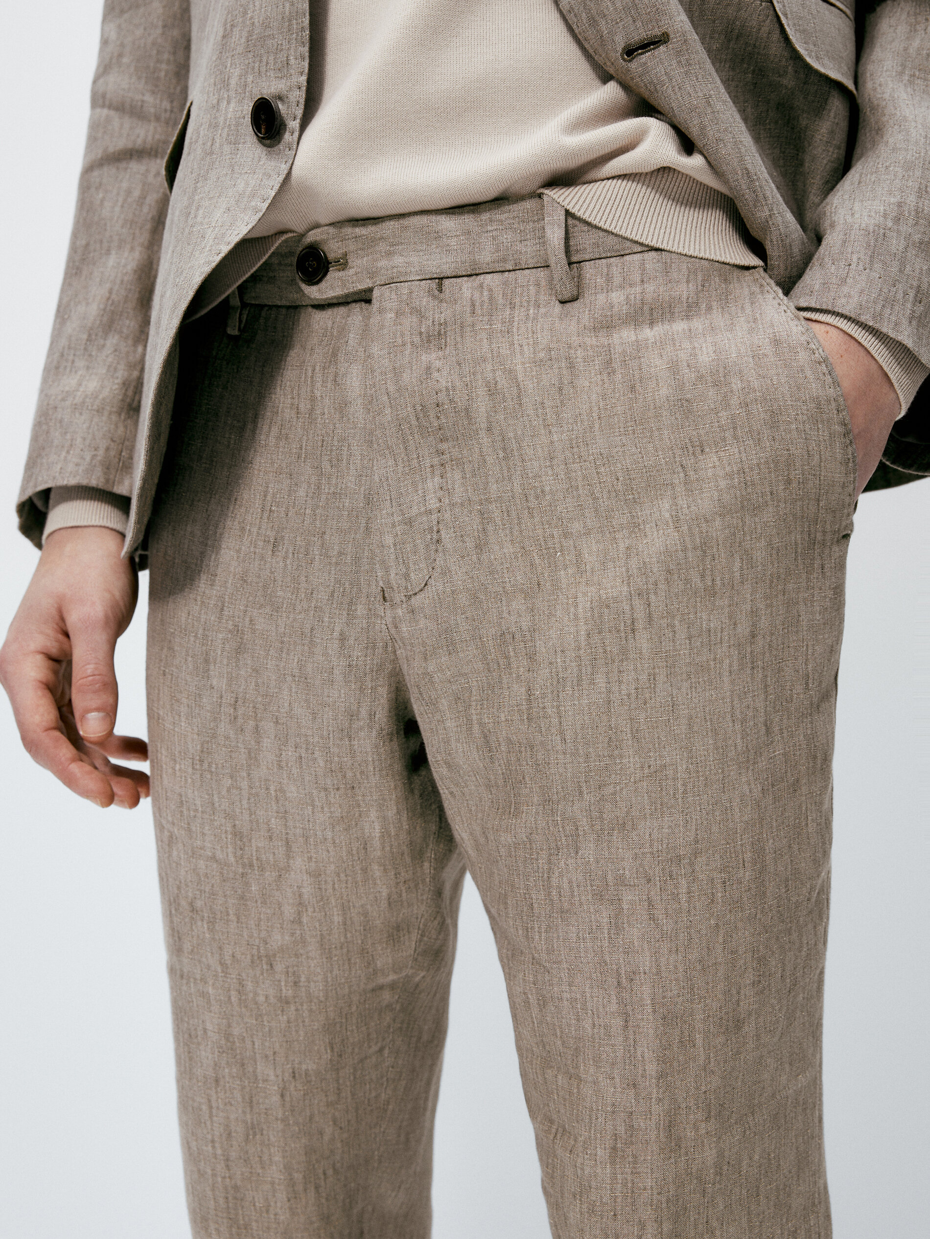 Pantalón traje lino delavé - BEIGE