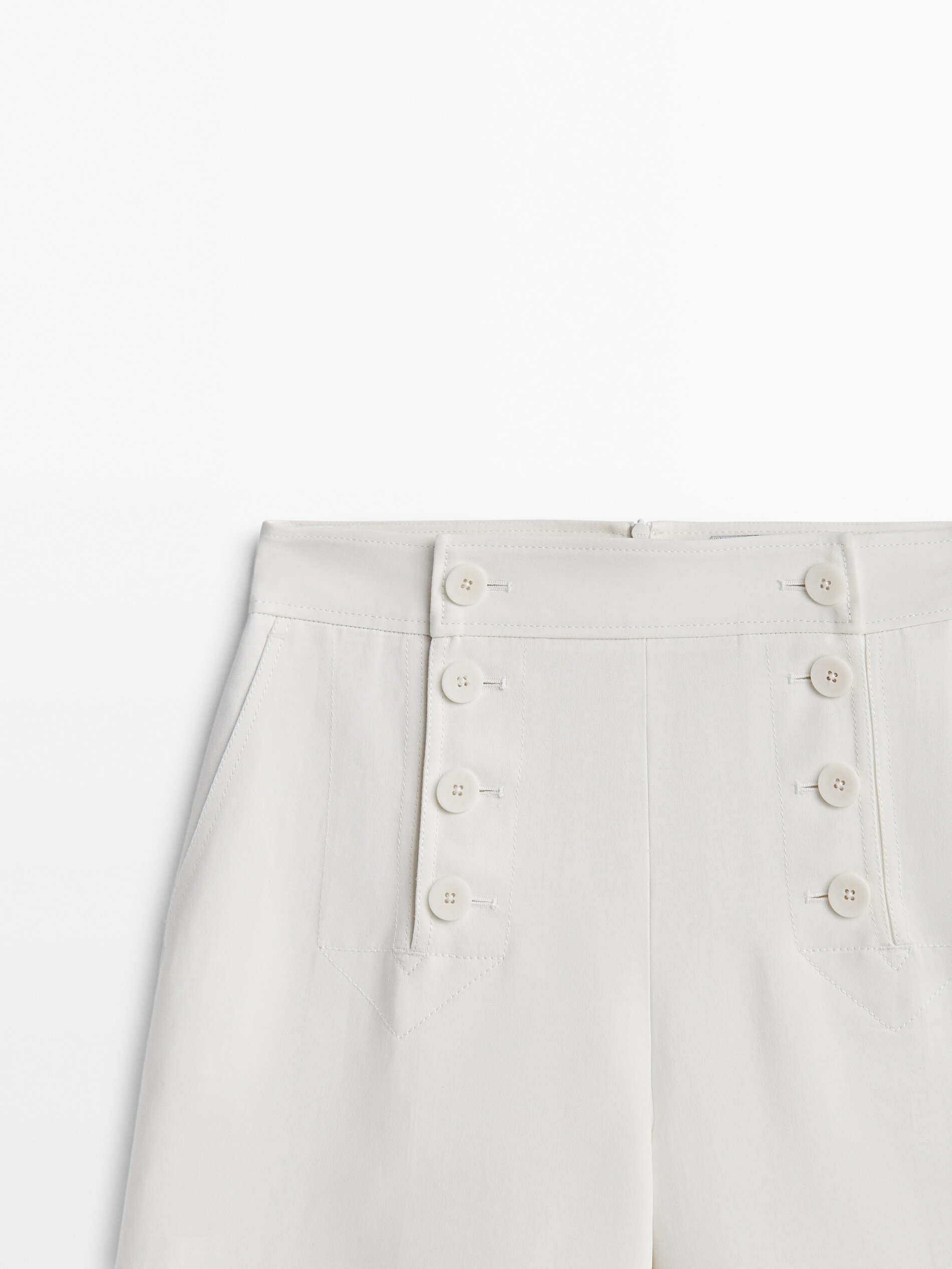 Pantalón ancho mezcla algodón lino botones - BLANCO