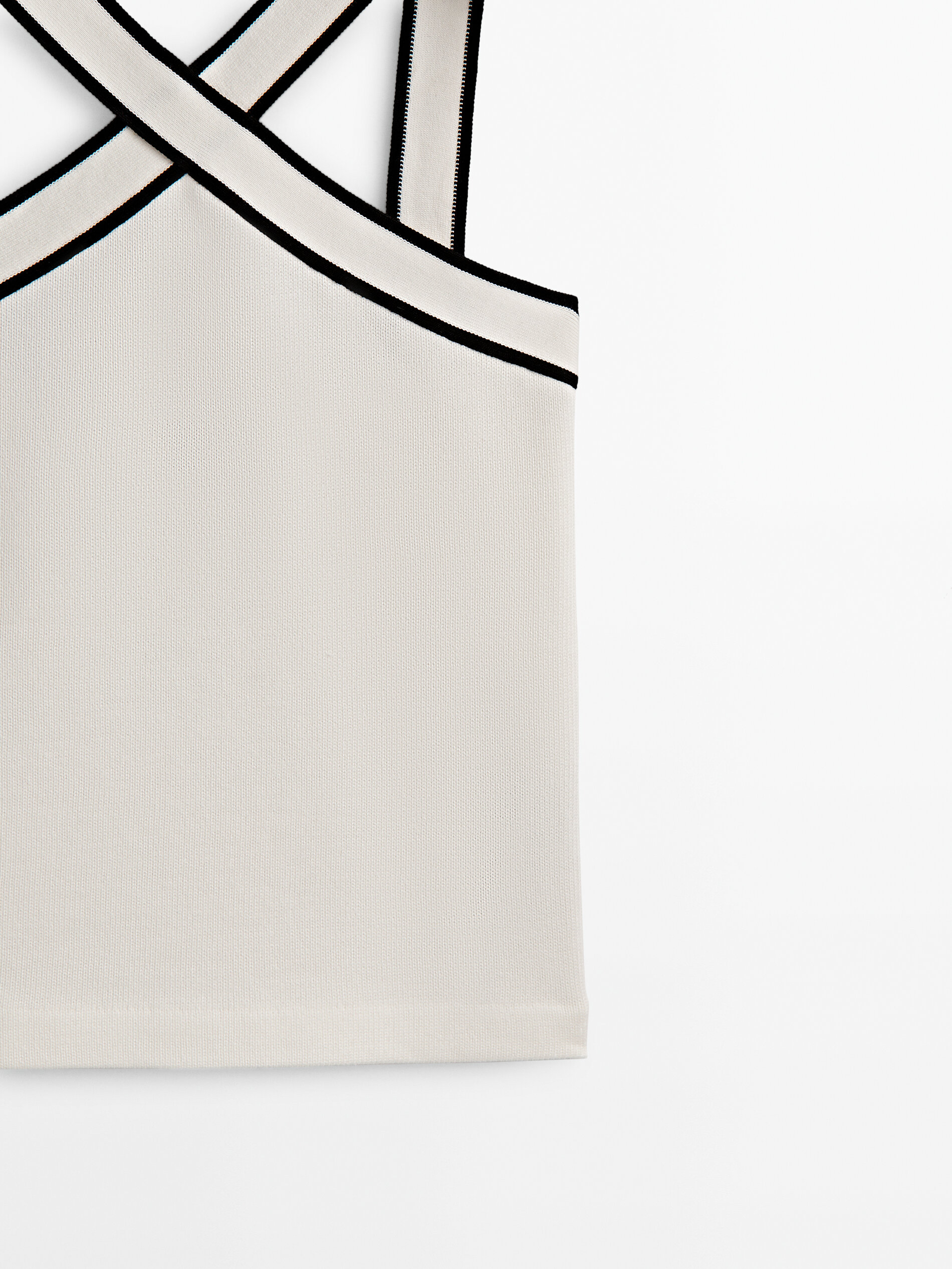 Top algodón escote cruzado contraste - CRUDO