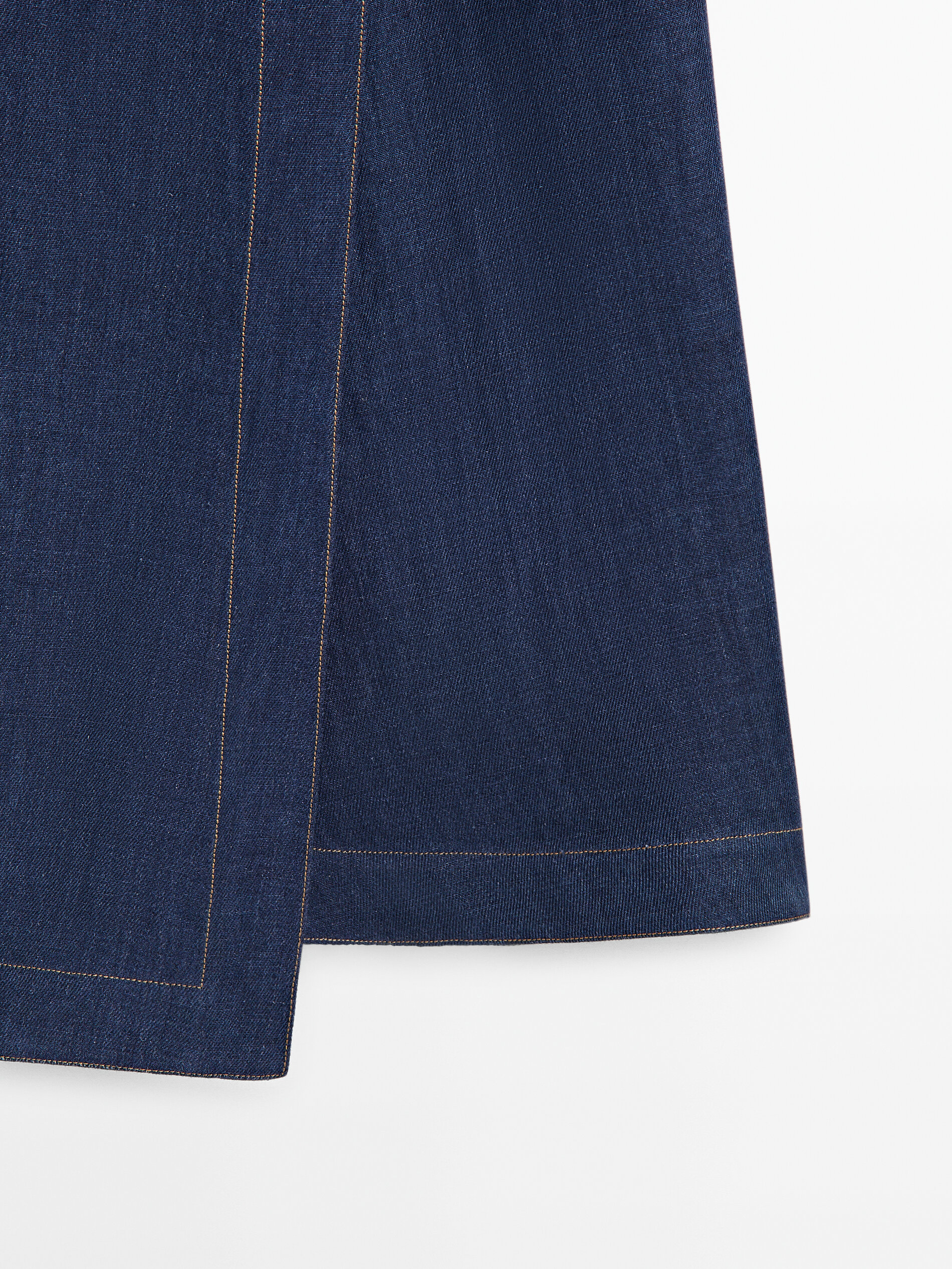 Falda cruzada lino pespuntes - AZUL MEDIO