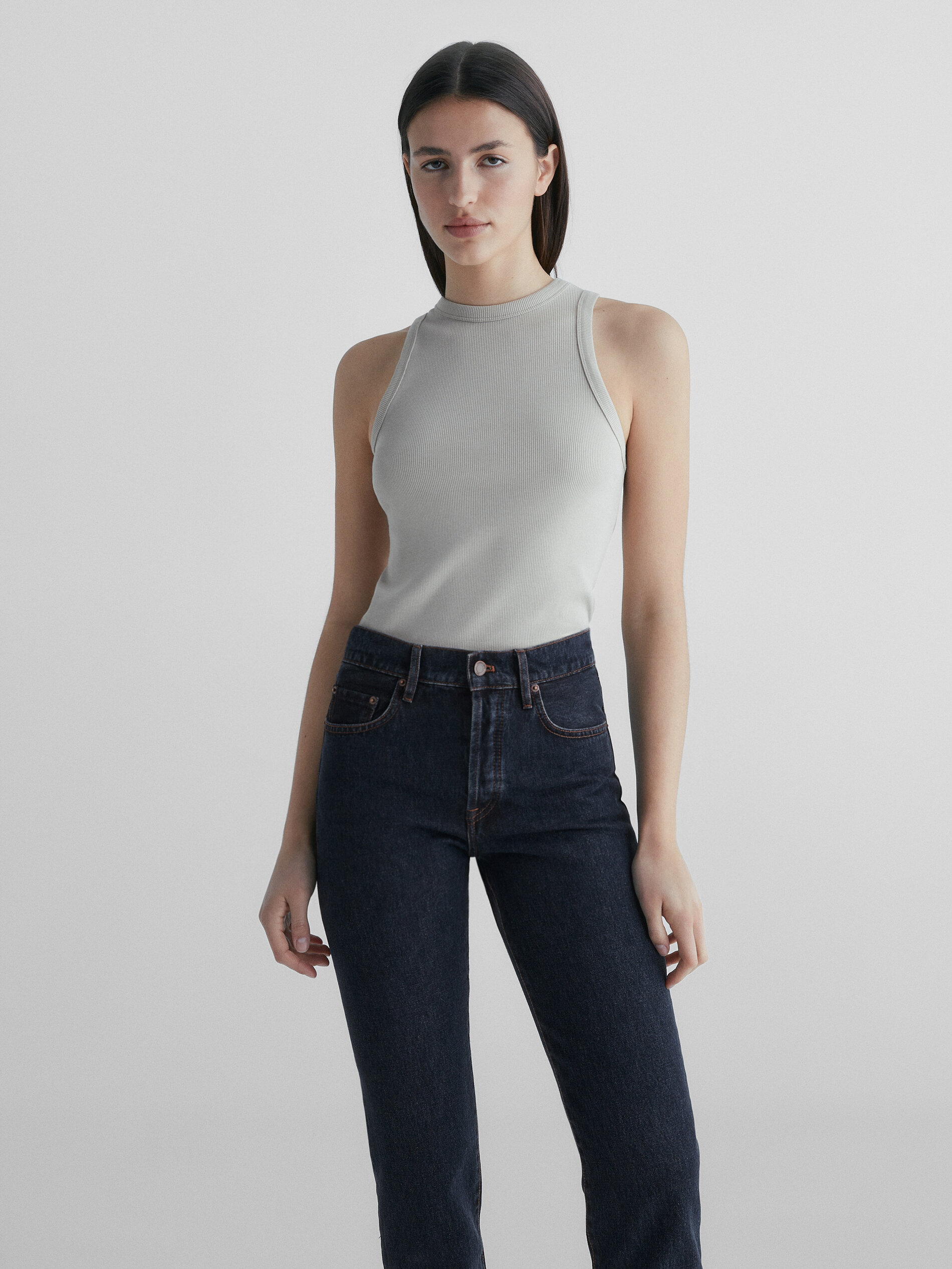 Pantalón vaquero tiro alto corte recto - AZUL OSCURO