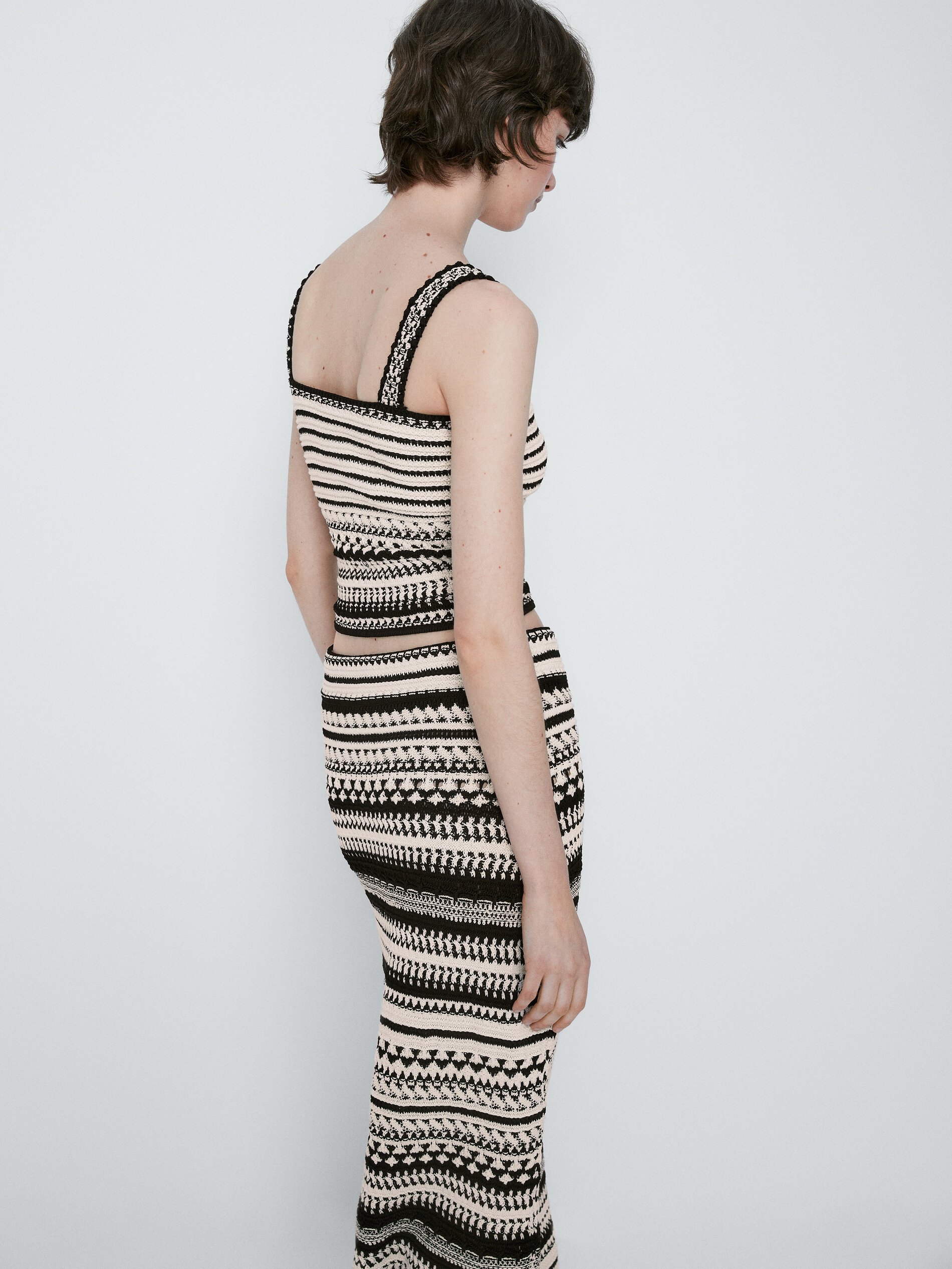 Falda midi punto jacquard - CRUDO