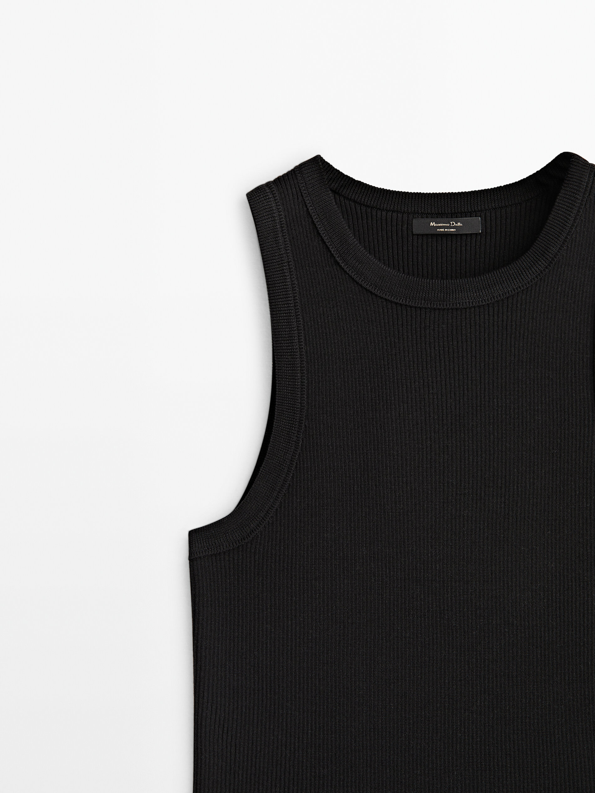 Top canalé mezcla algodón seda - NEGRO