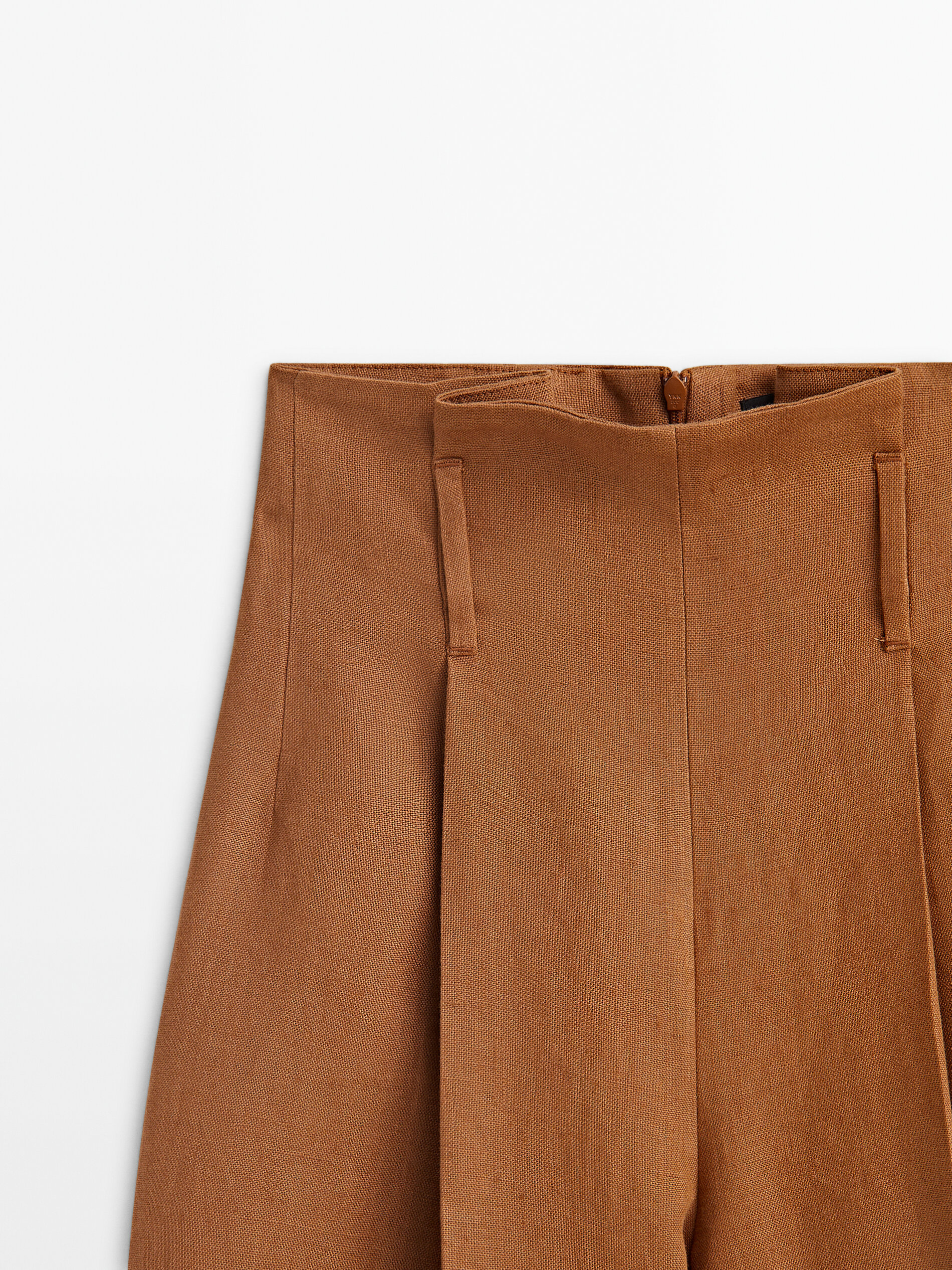 Pantalón lino paperbag -Studio - CAMEL