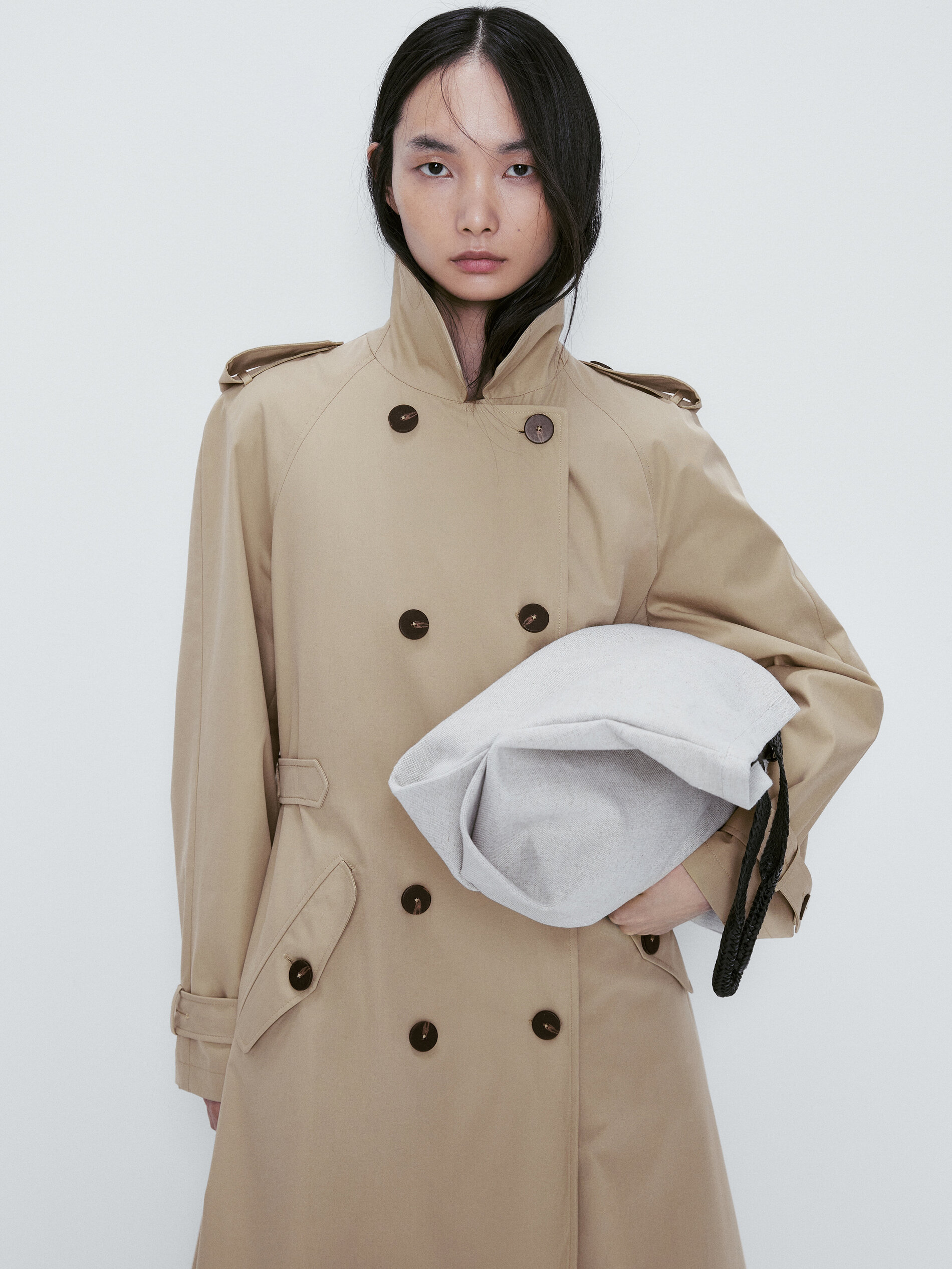 Chaqueta trench algodón detalle hebillas - BEIGE