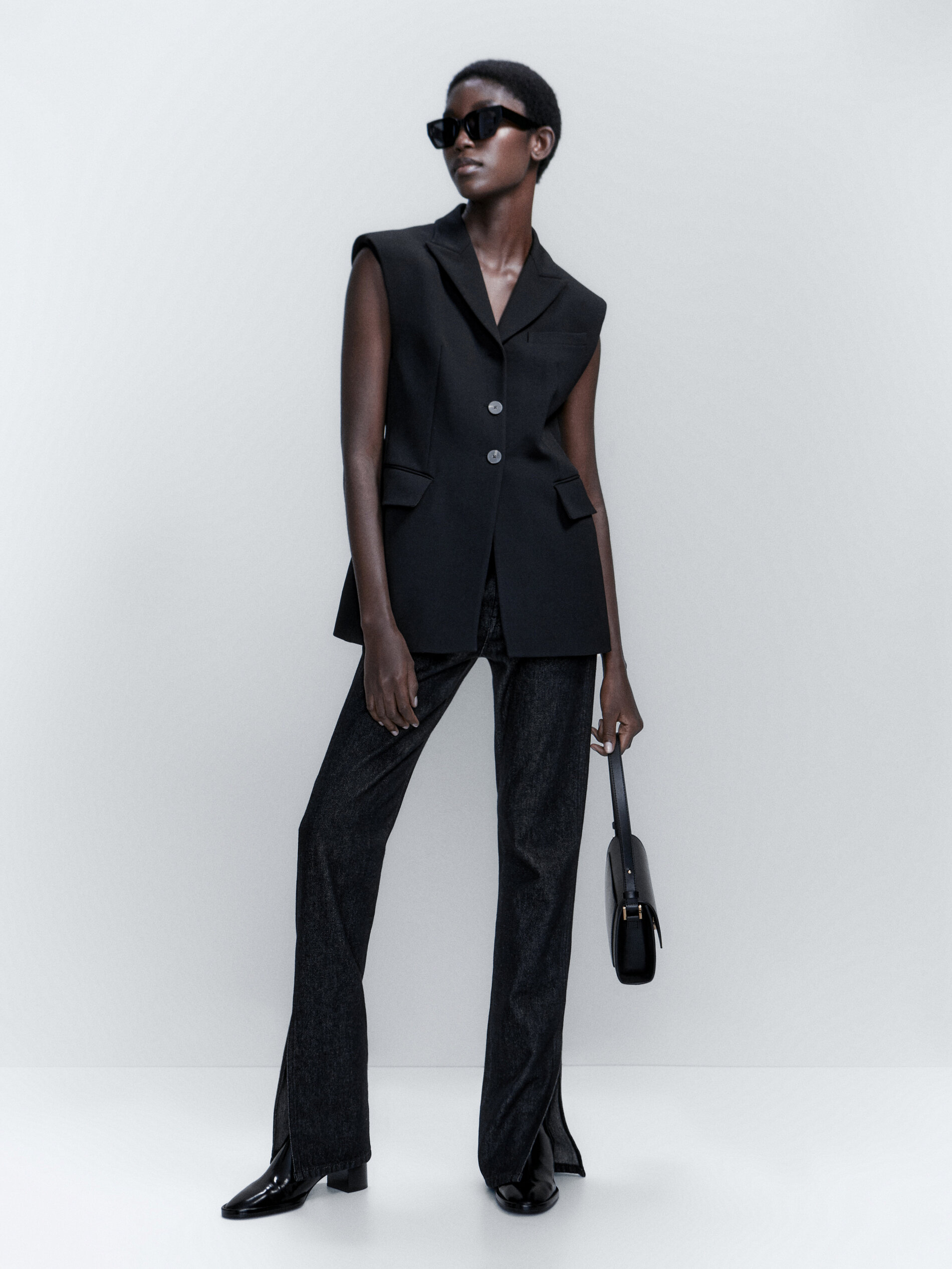 Chaleco largo negro botones - NEGRO