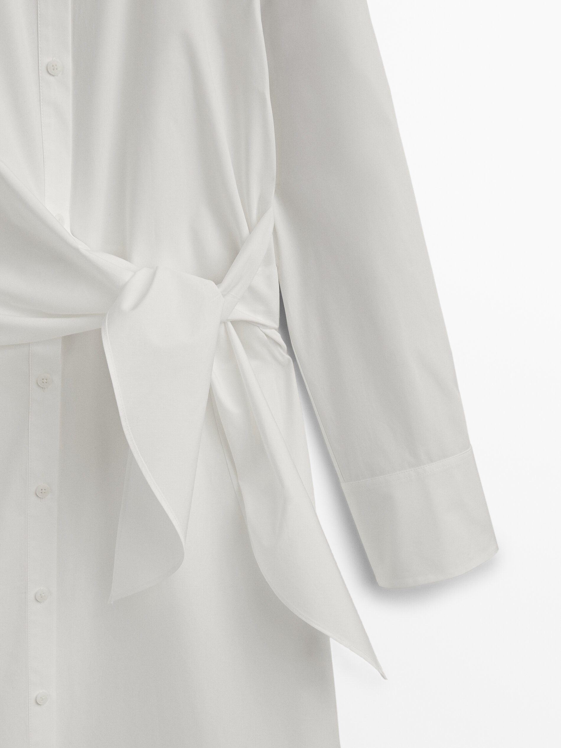 Vestido camisero popelín detalle nudo - BLANCO
