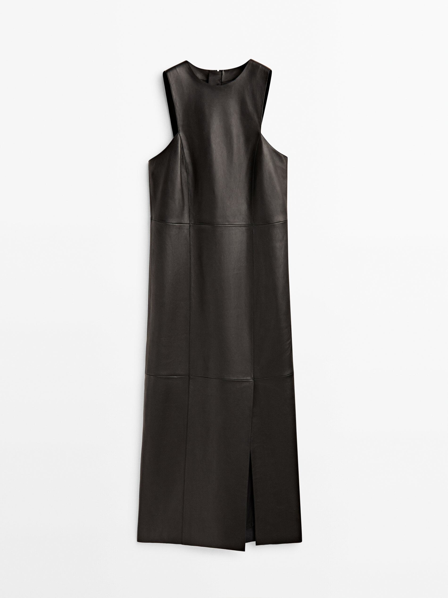 Vestido midi negro piel napa - NEGRO