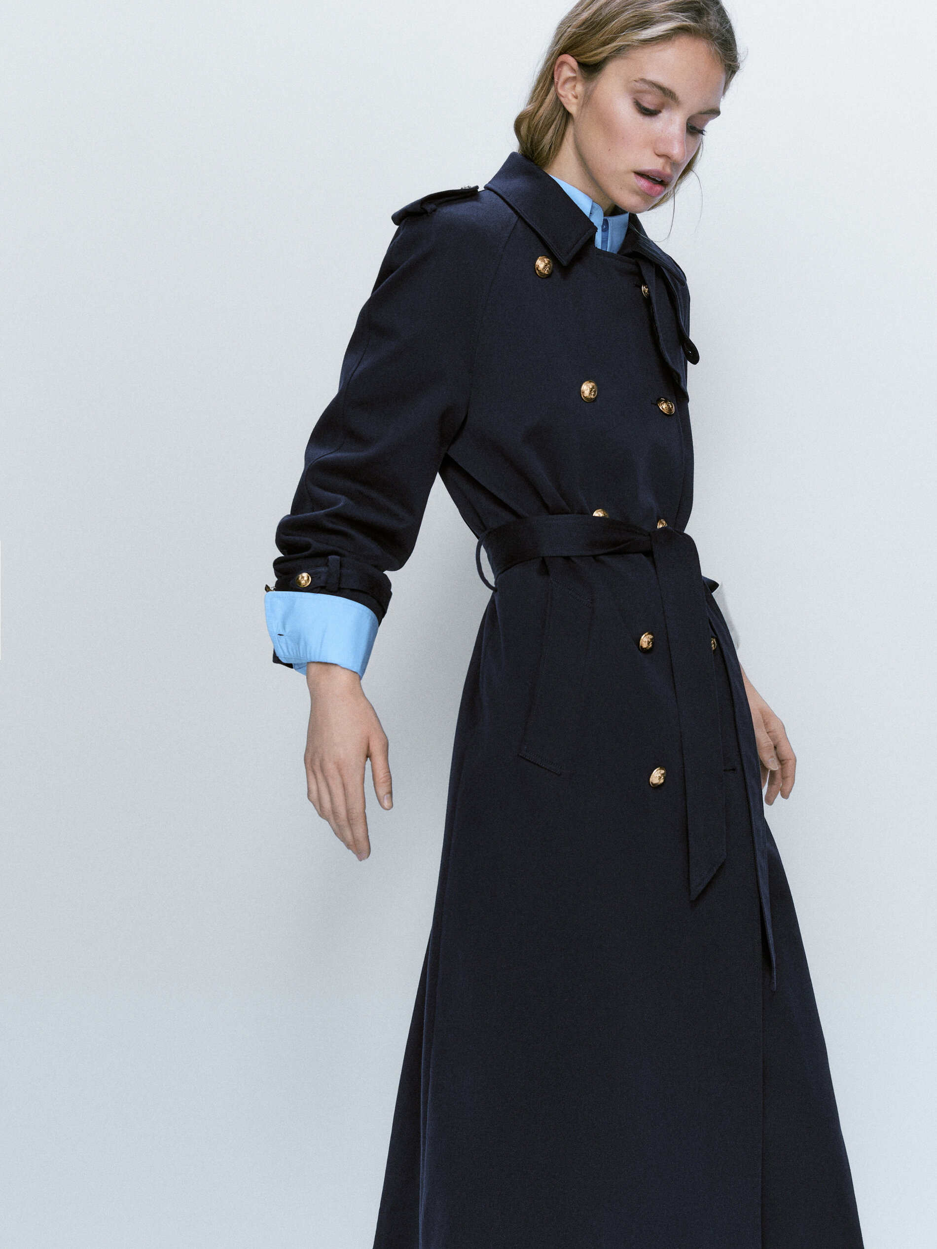 Chaqueta trench botones dorados - AZUL MARINO