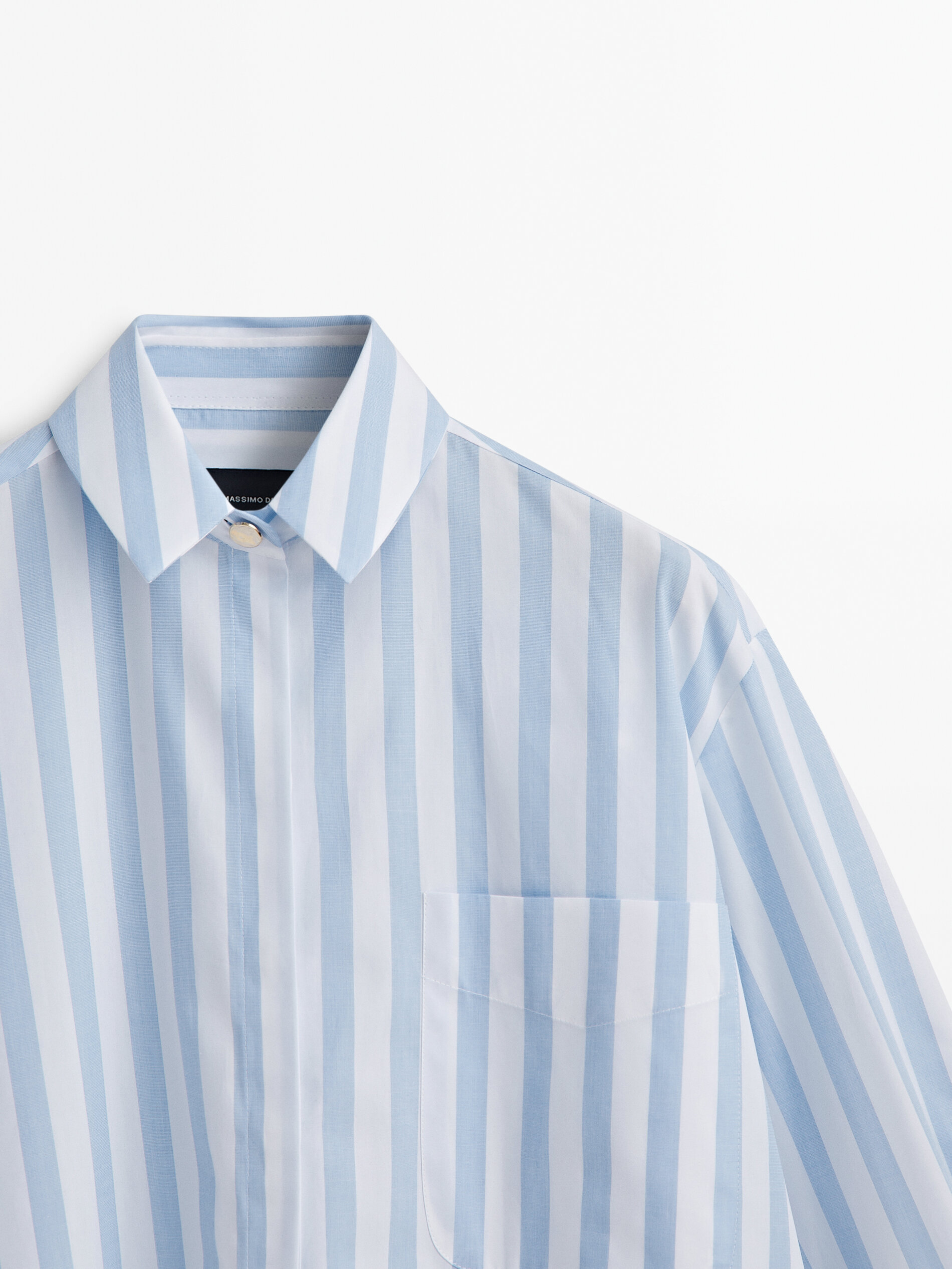 Camisa rayas popelín bolsillo -Studio - CELESTE