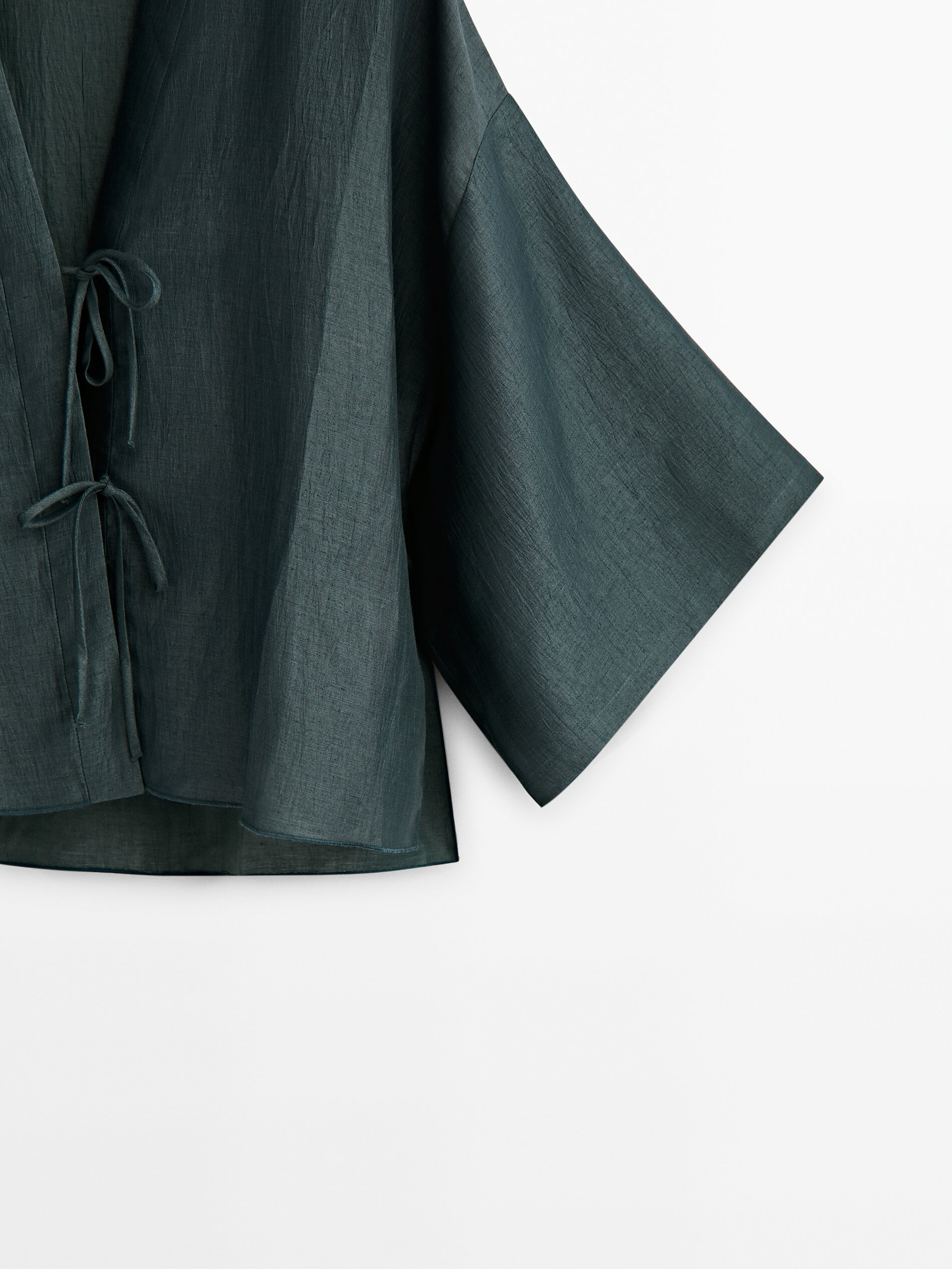 Kimono corto mezcla lino lazos - VERDE