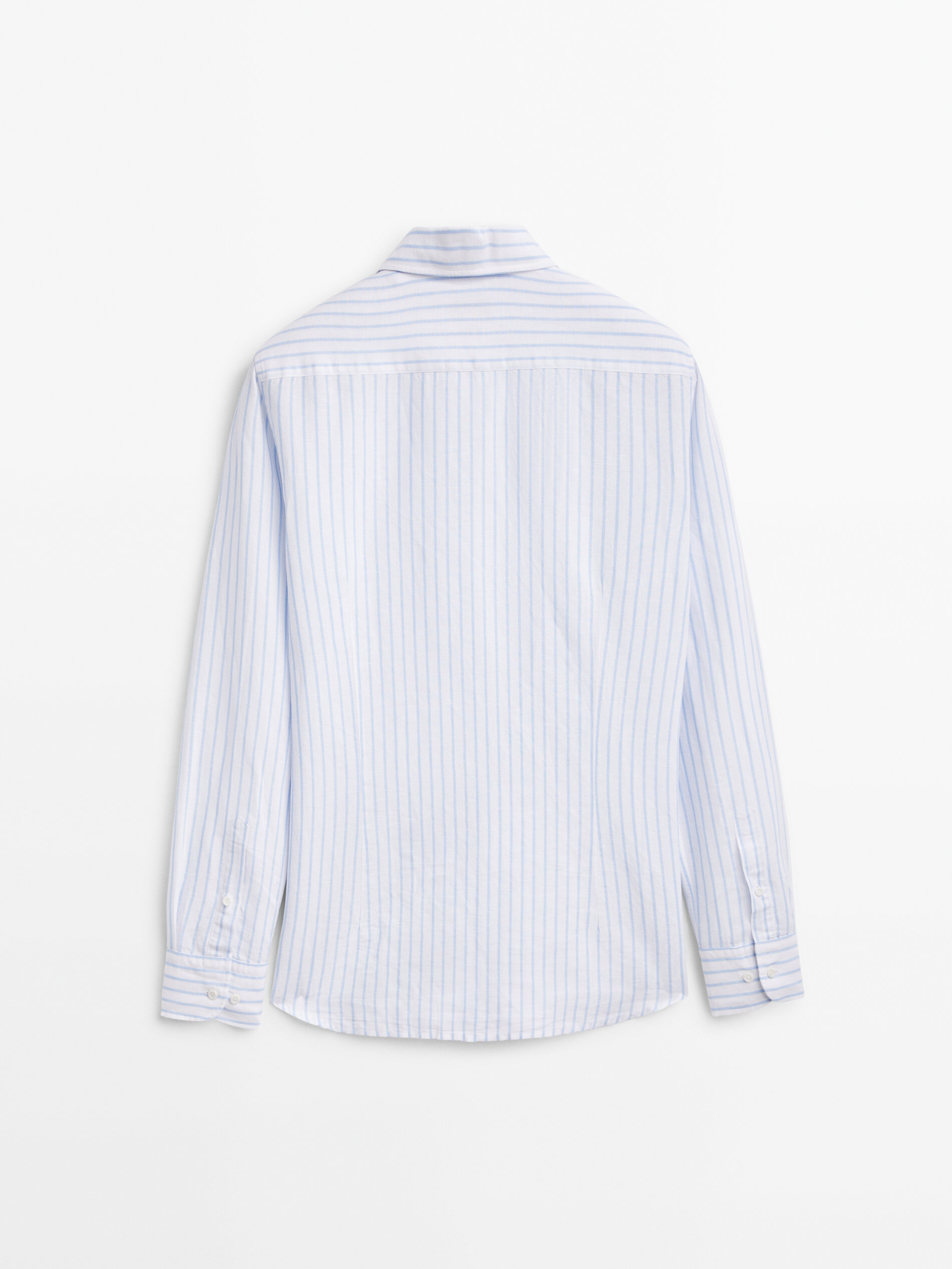 Camisa rayas con lino y algodón slim fit - CELESTE