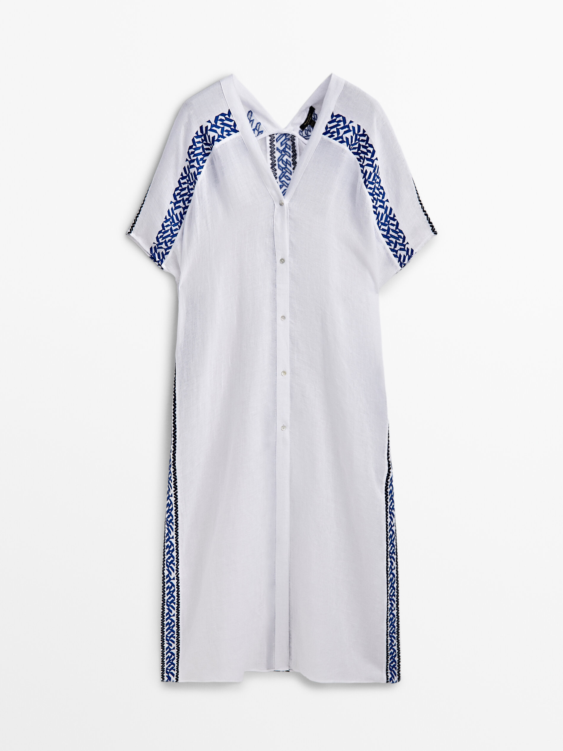 Maxi blusón camisero lino bordados - BLANCO