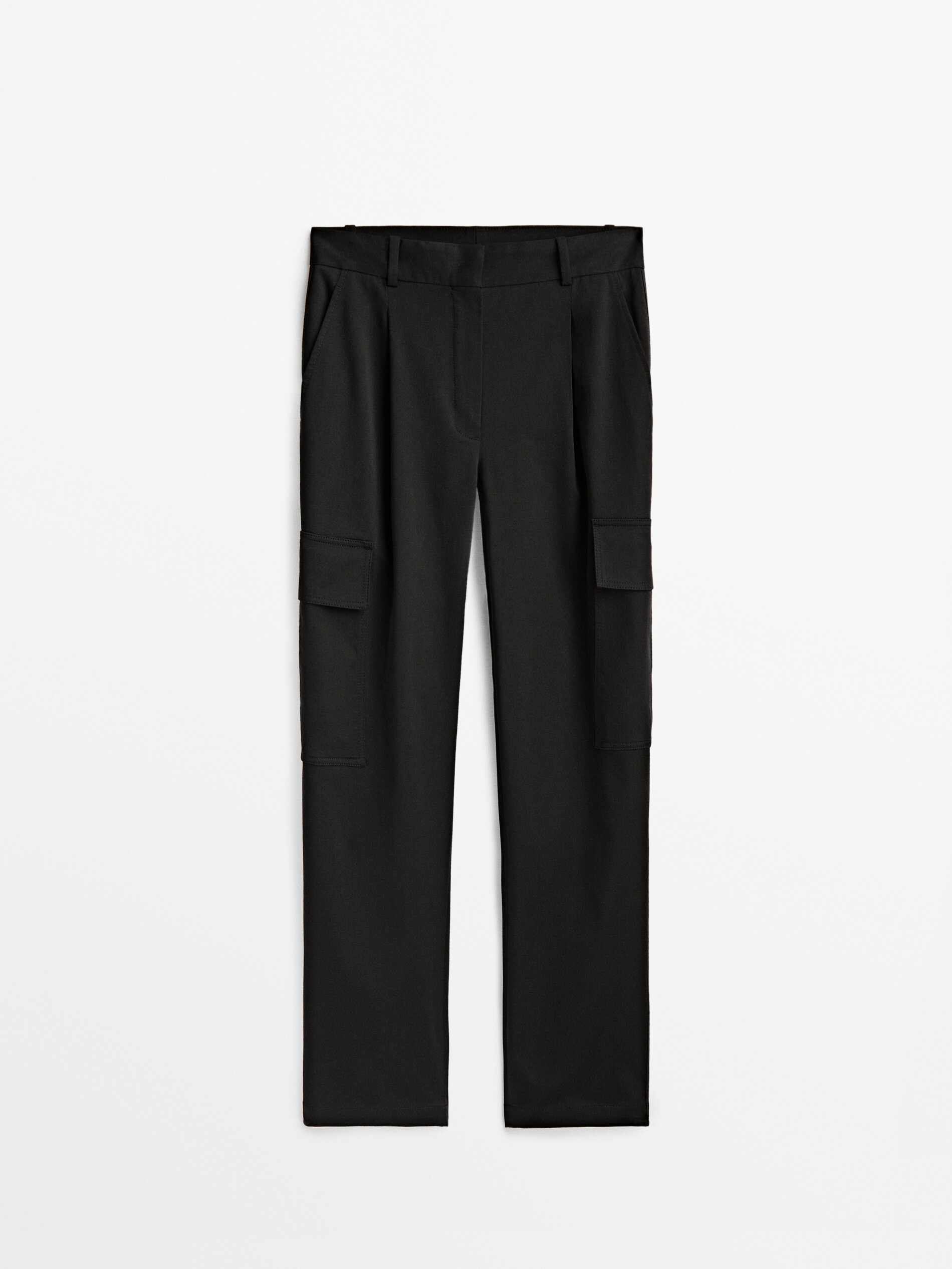 Pantalón negro pinzas cargo - NEGRO
