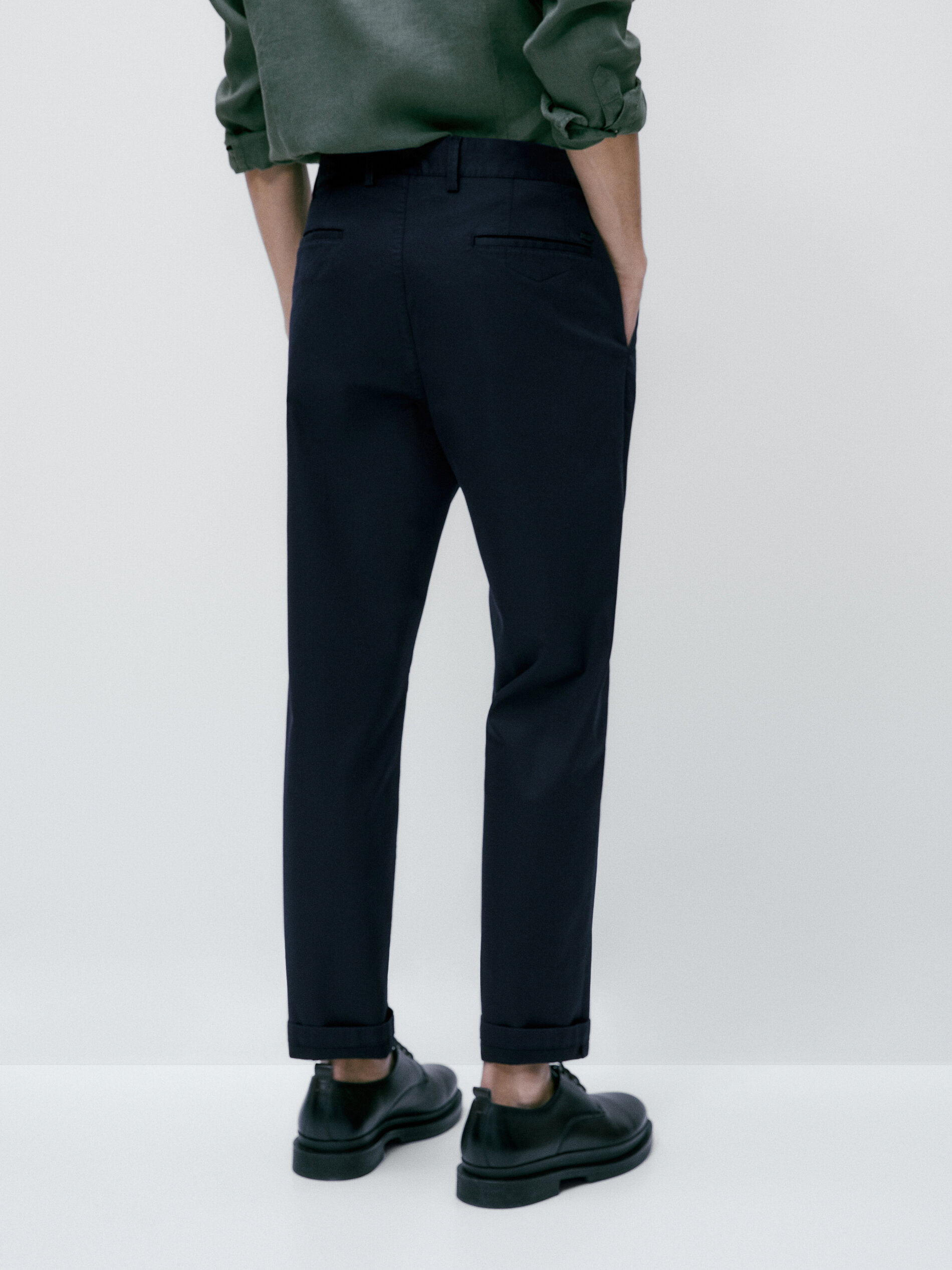 Pantalón chino tricotina tapered fit - AZUL MARINO