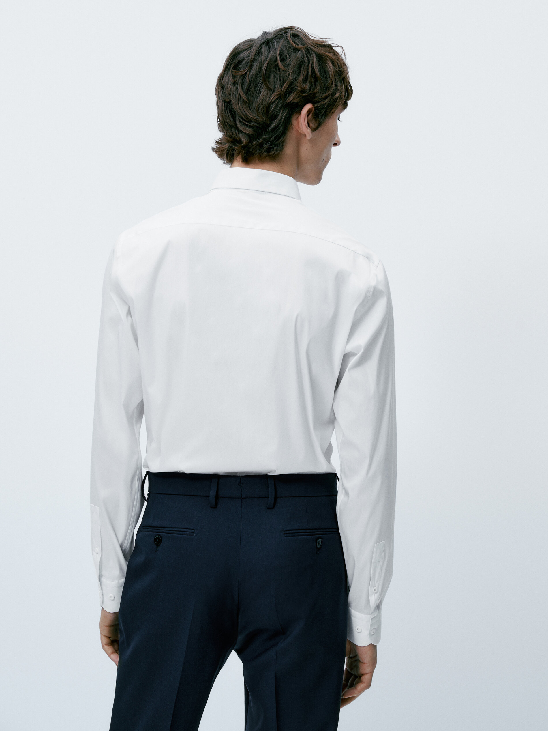 Camisa algodón lisa stretch fit - BLANCO