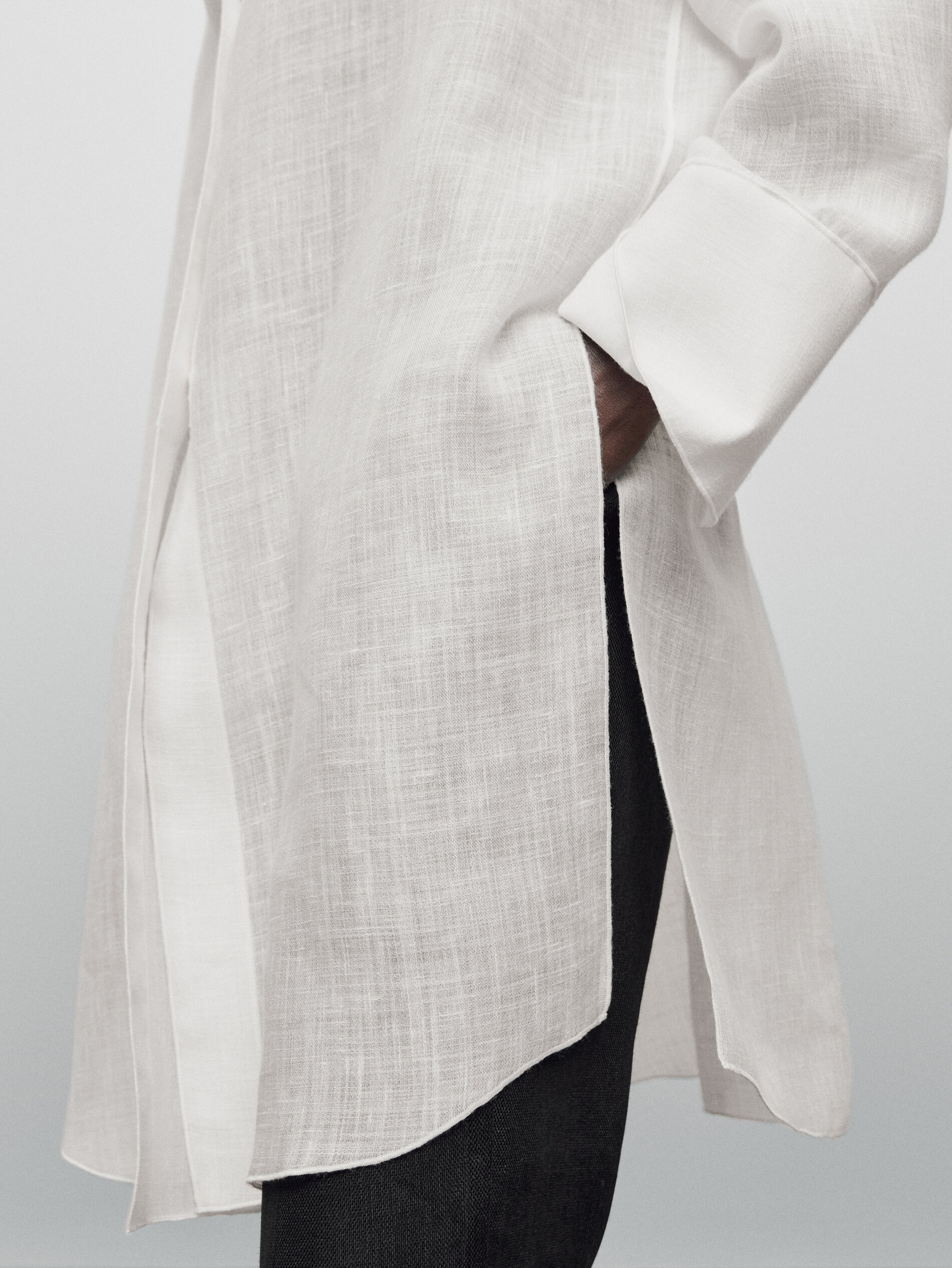 Camisa mezcla lino botones Limited Edition - BLANCO