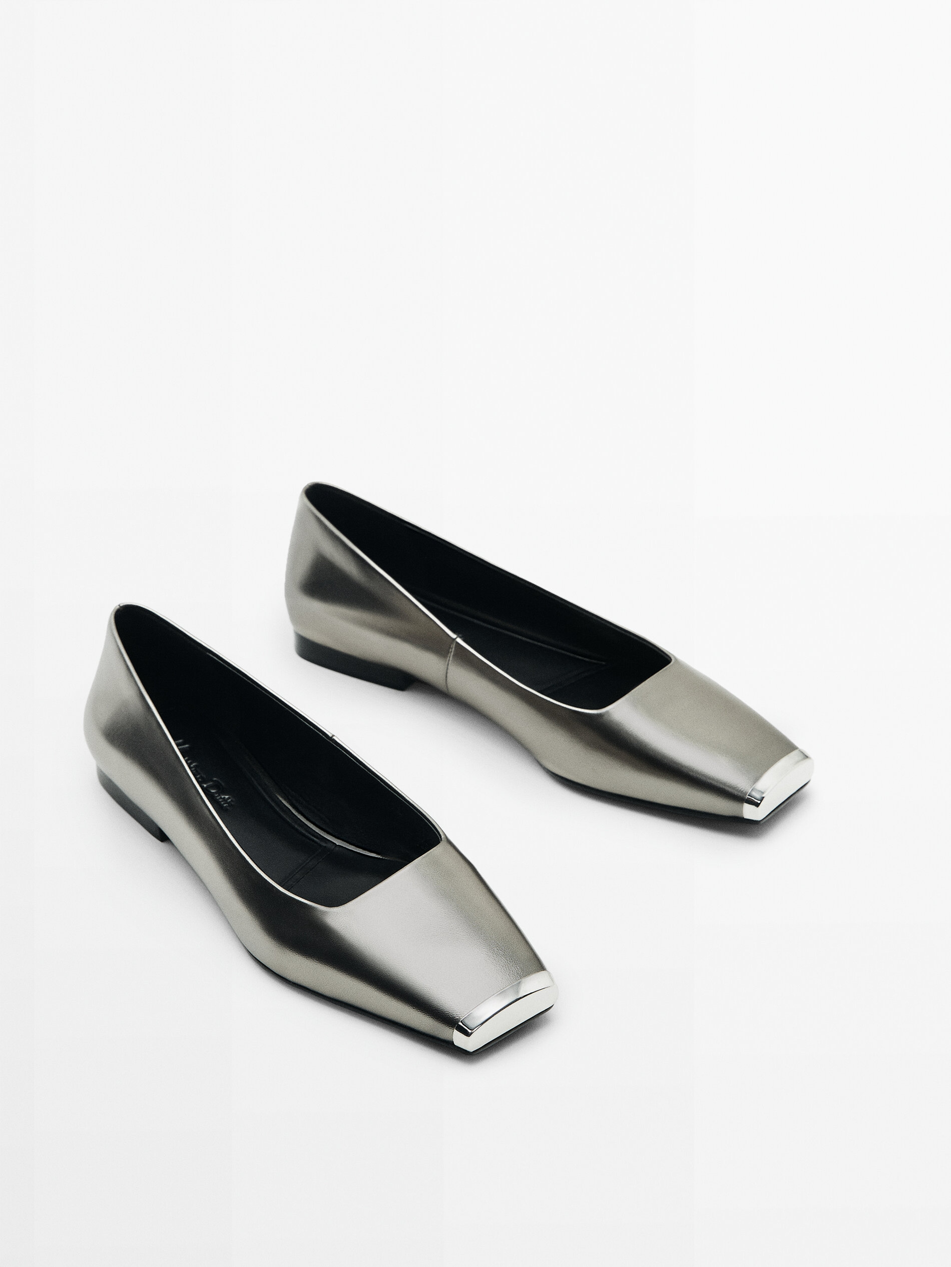 Bailarina piel punta metálica - PLATA