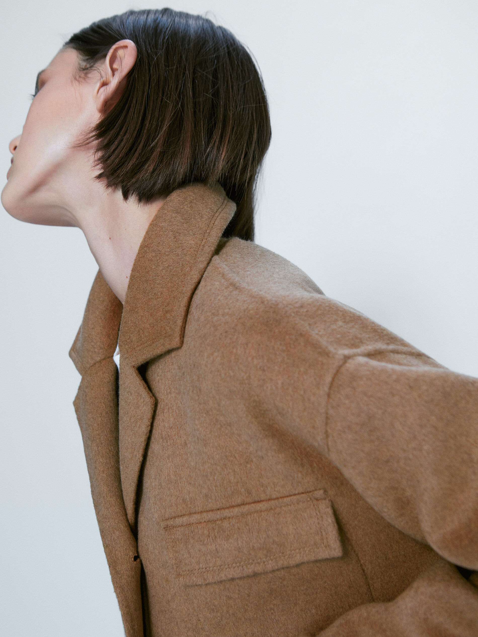 Abrigo corto mezcla lana bolsillos - CAMEL