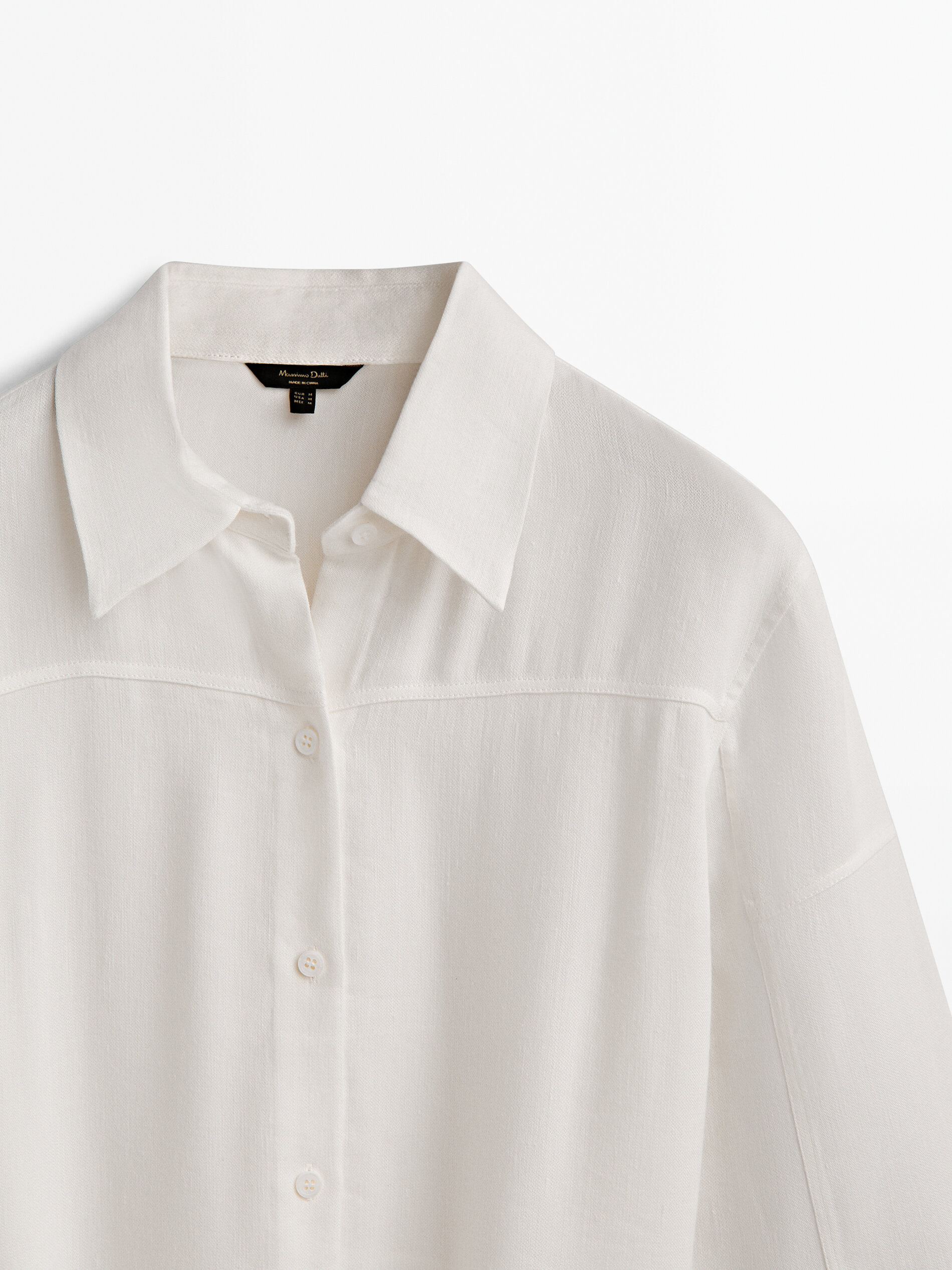 Vestido camisero con lino costuras - BLANCO