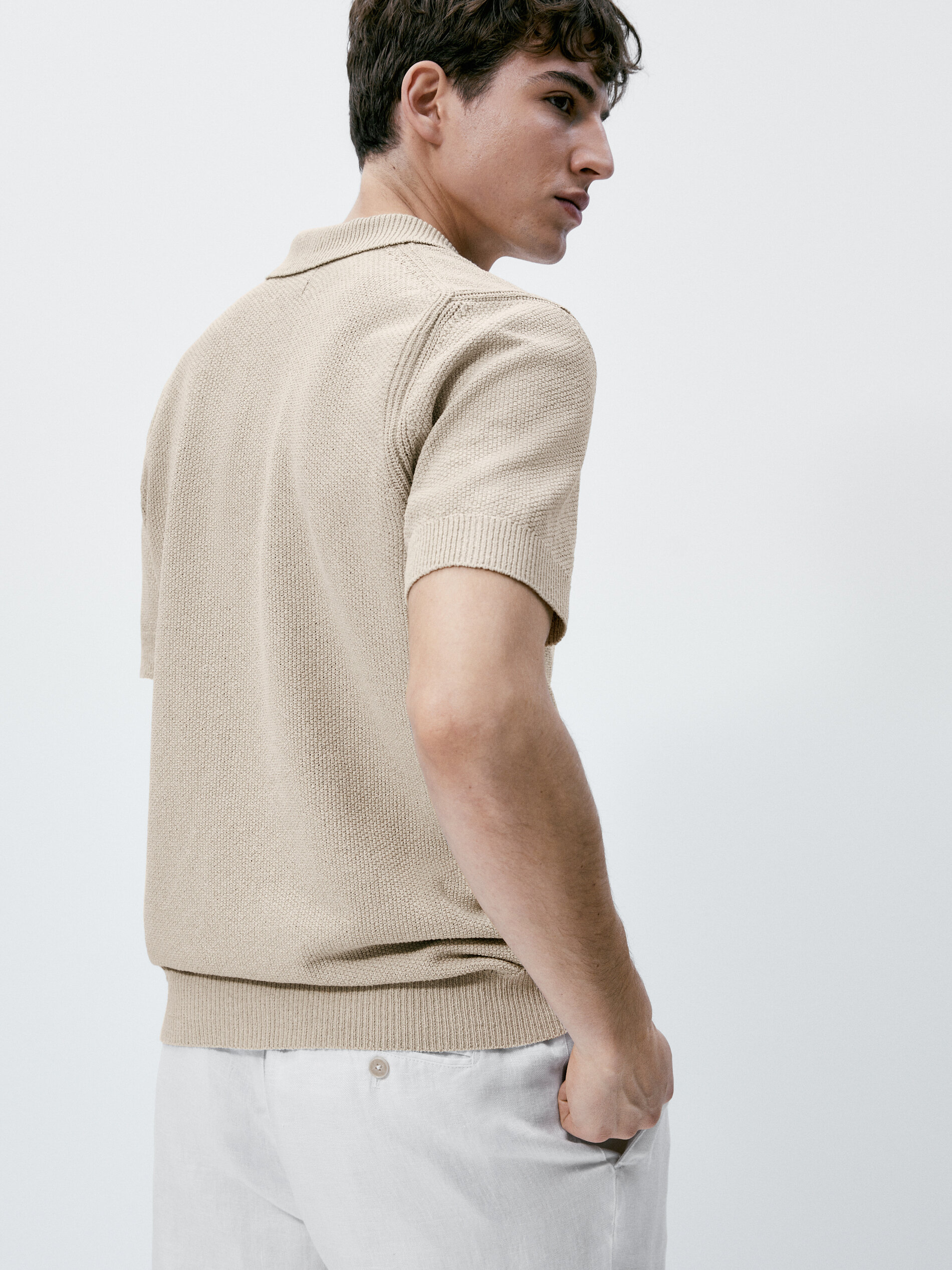 Jersey polo estructura manga corta - Beige