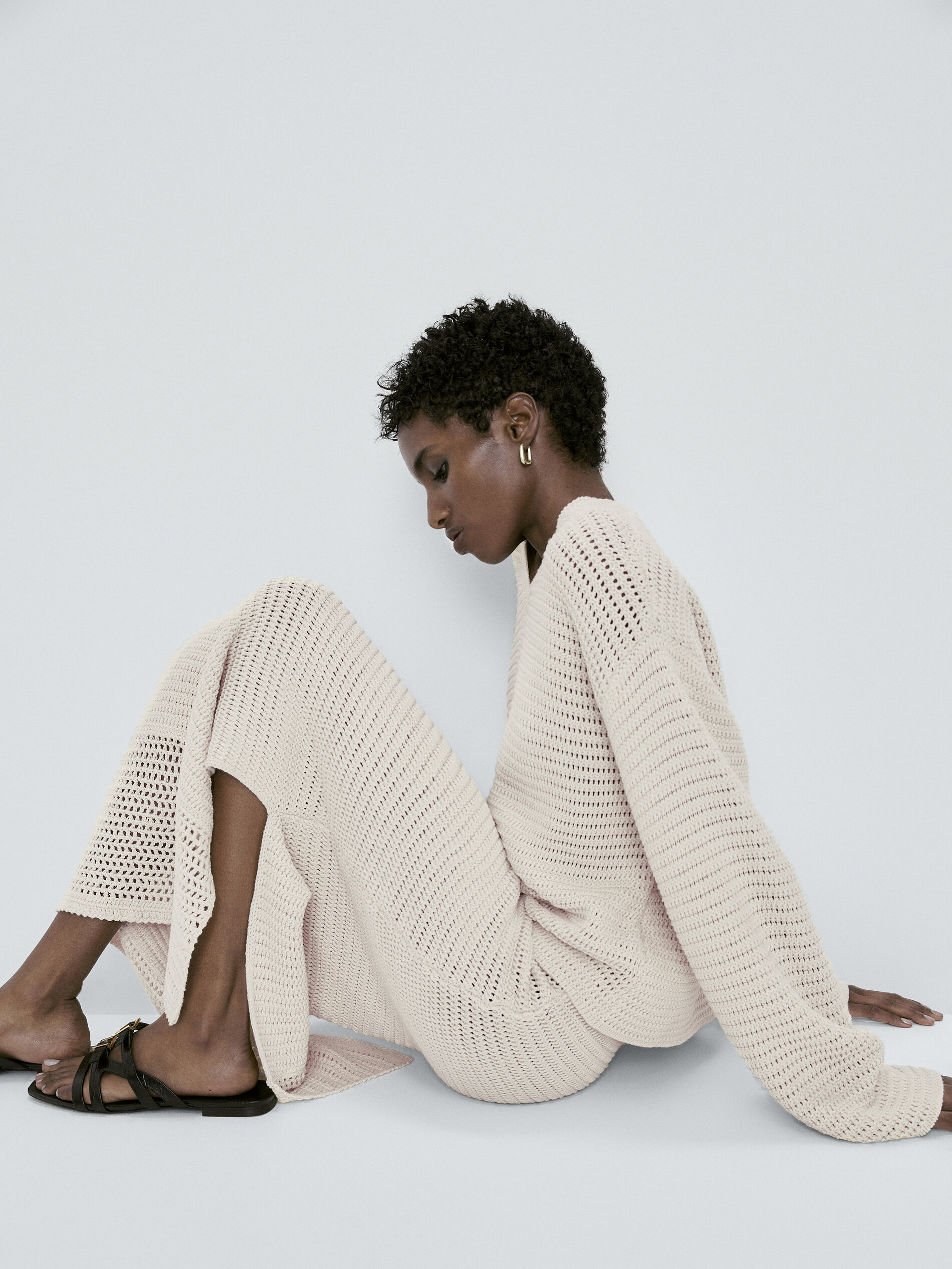 Jersey punto crochet cuello pico - CRUDO