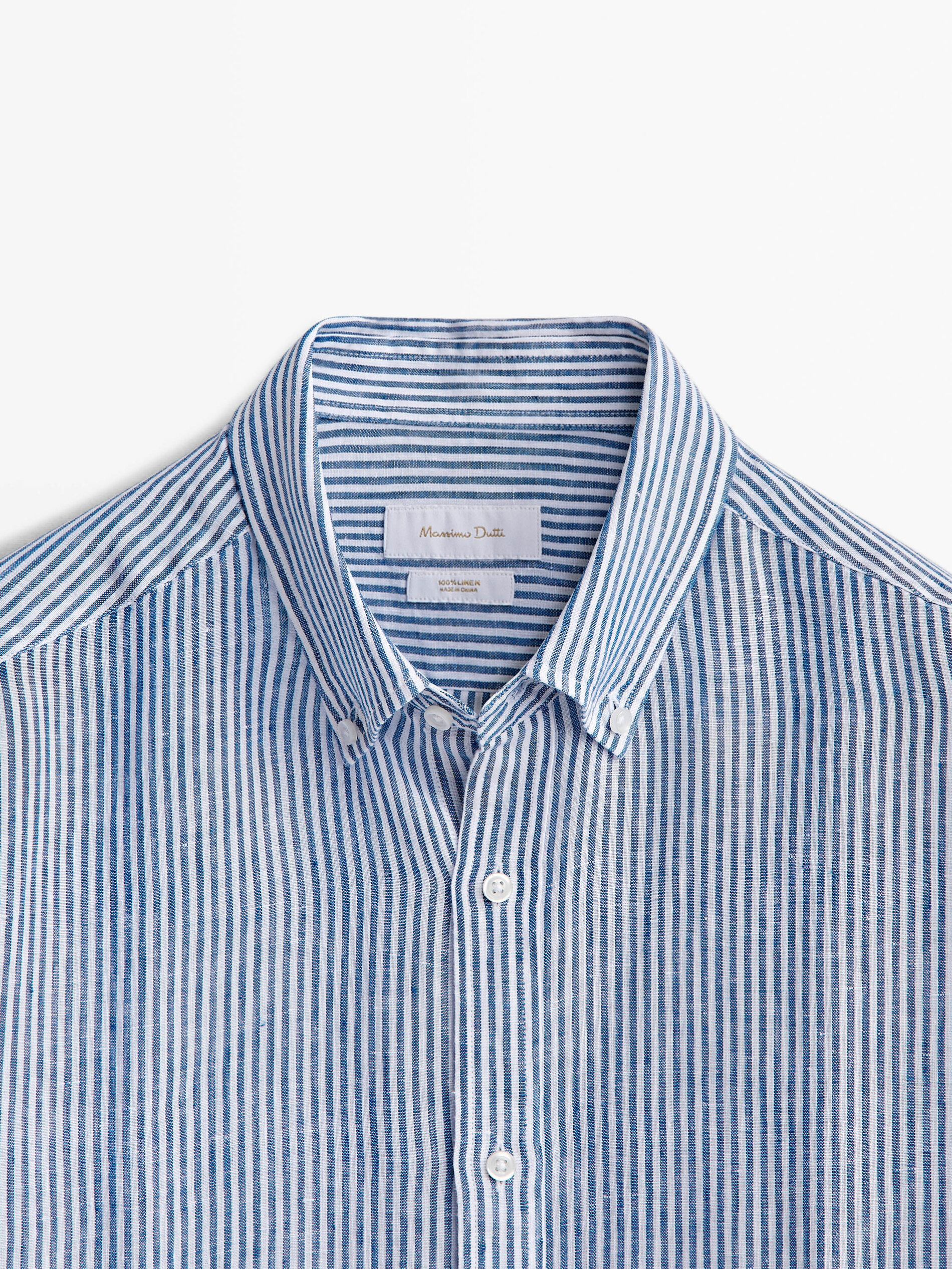 Camisa rayas doble tono lino slim fit - AZUL OSCURO