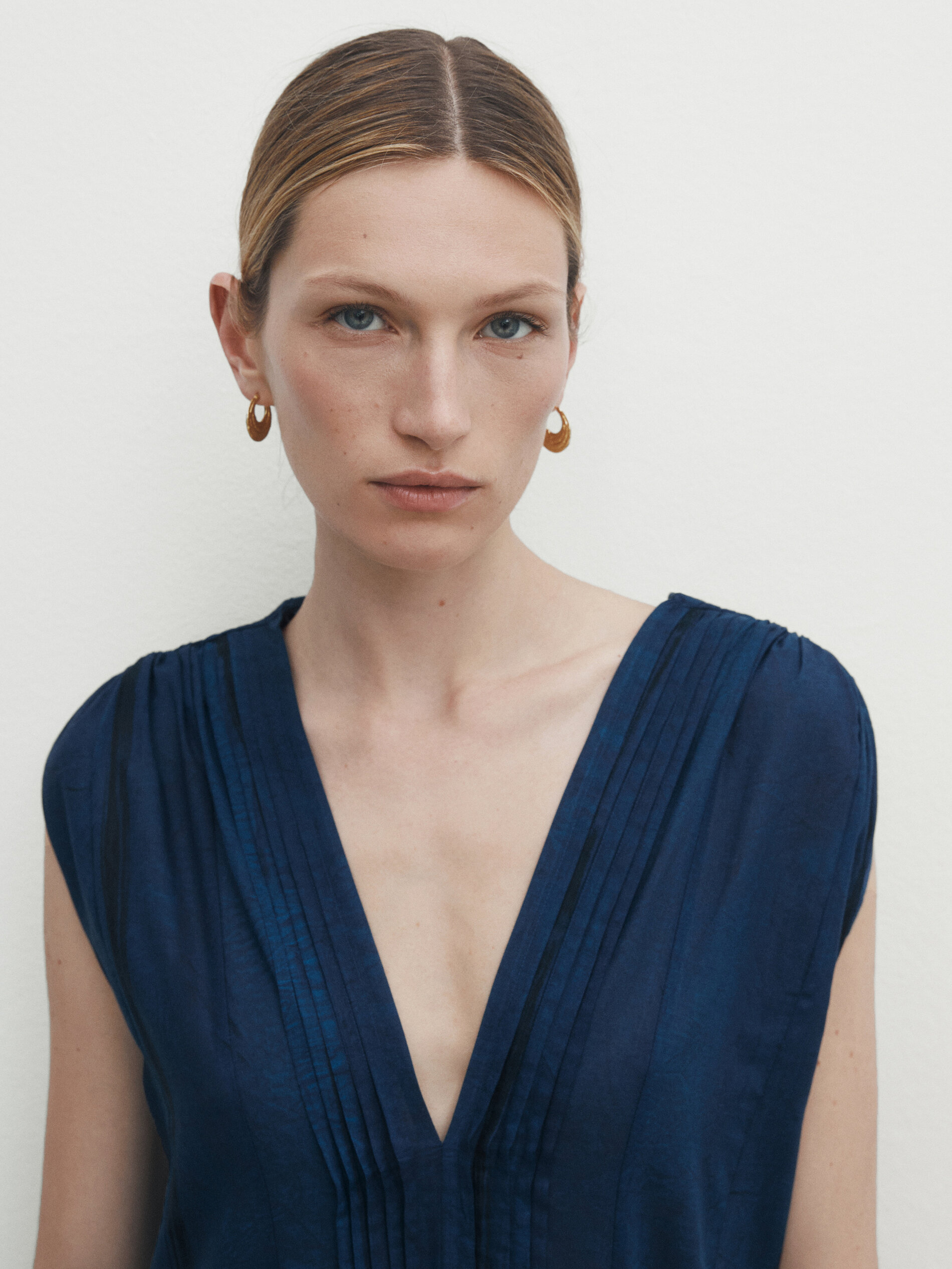 Vestido estampado detalle jaretas - AZULÓN