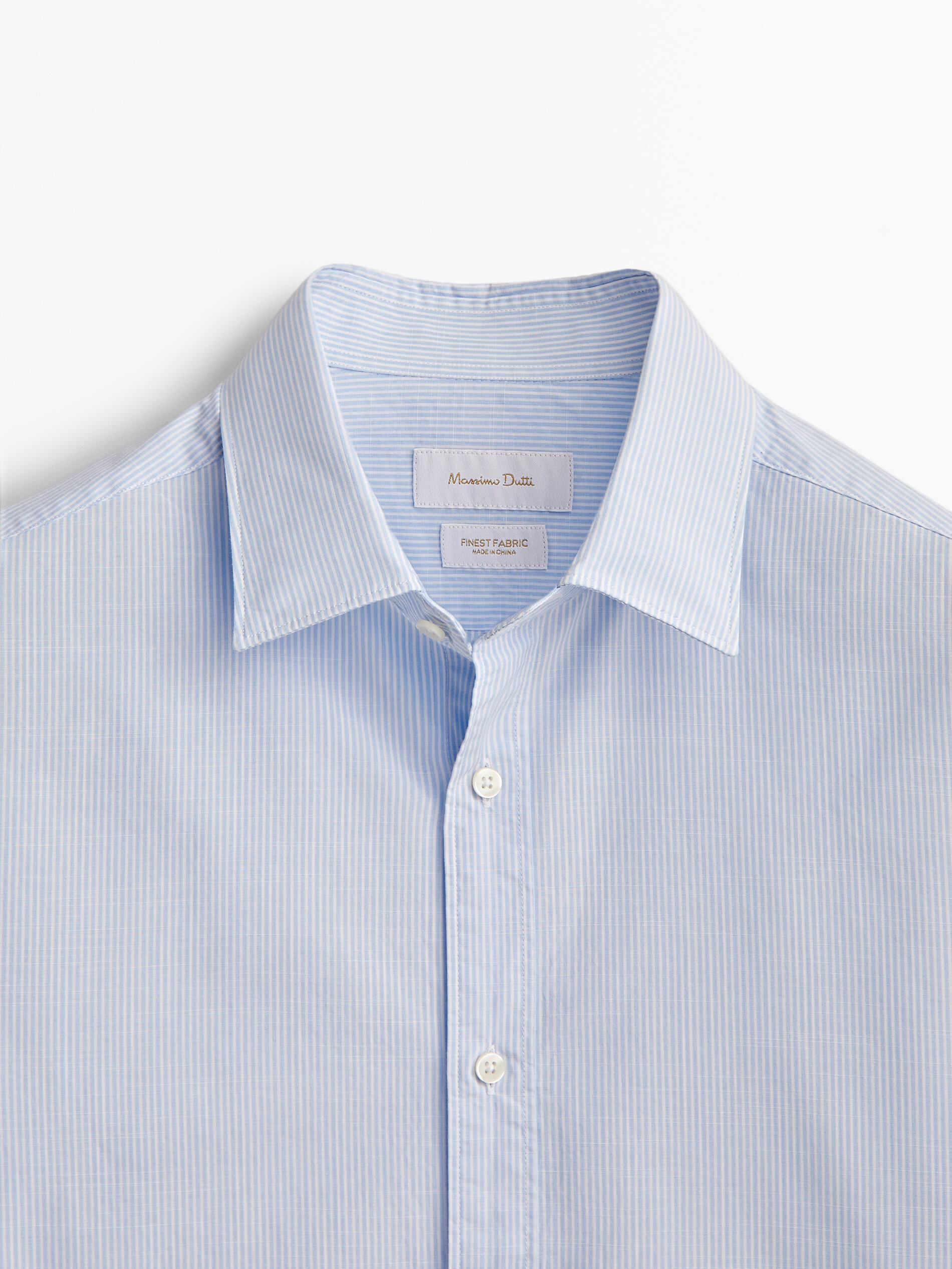 Camisa mil rayas algodón flamé slim fit - CELESTE