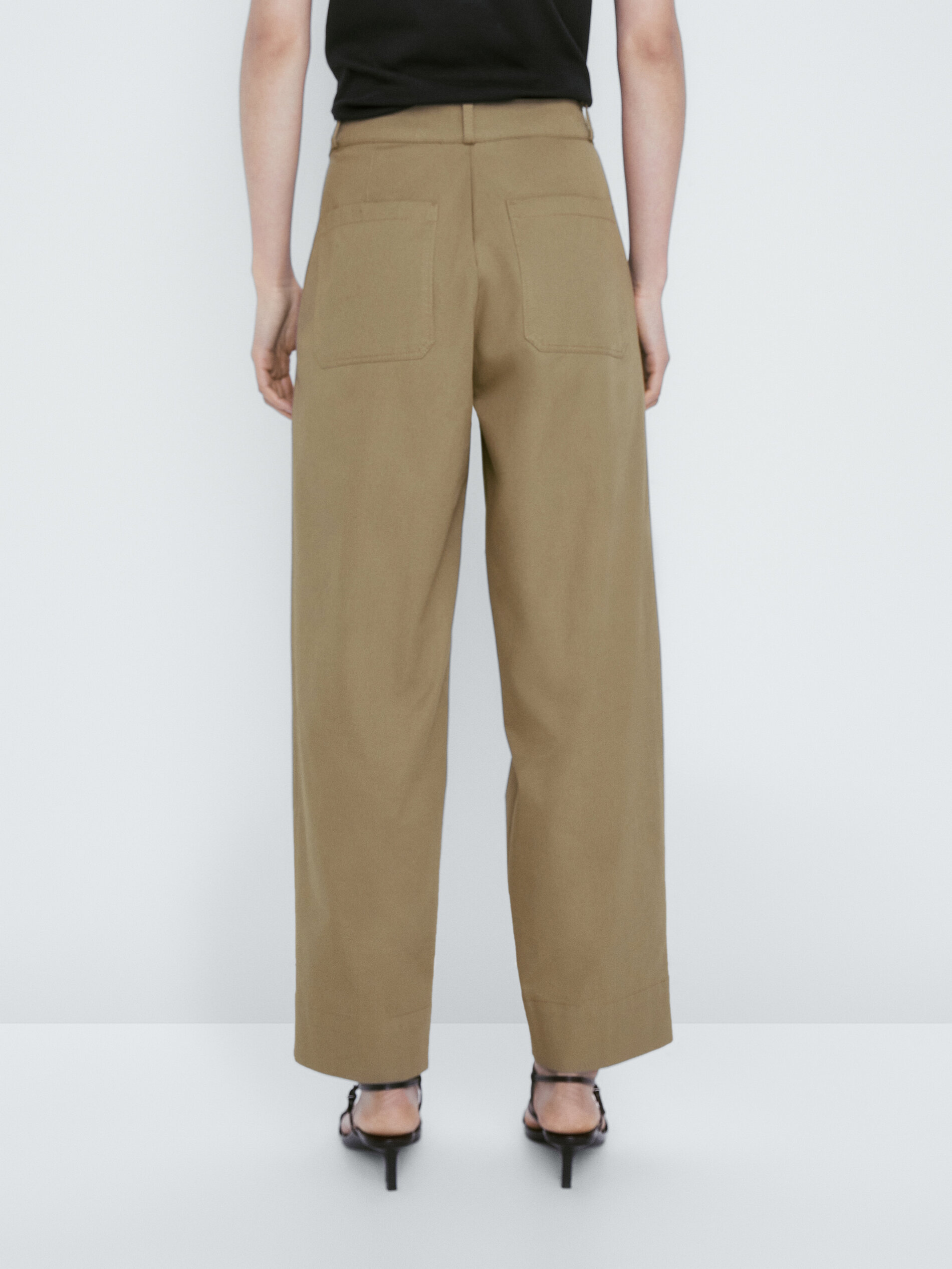 Pantalón sarga pinzas tapered fit - KAKI OSCURO