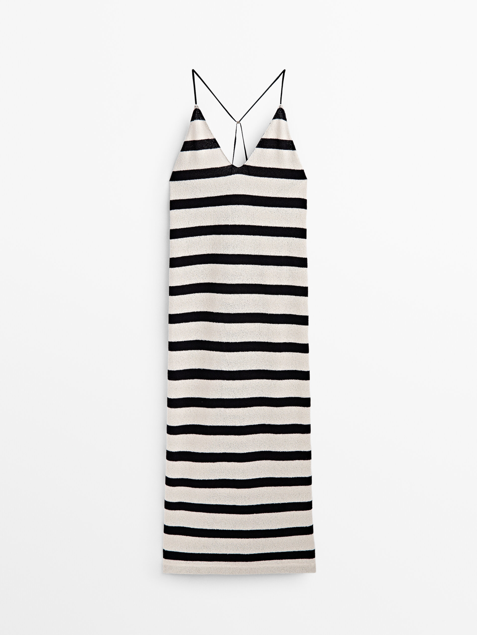 Vestido rayas mezcla algodón tirantes - CRUDO