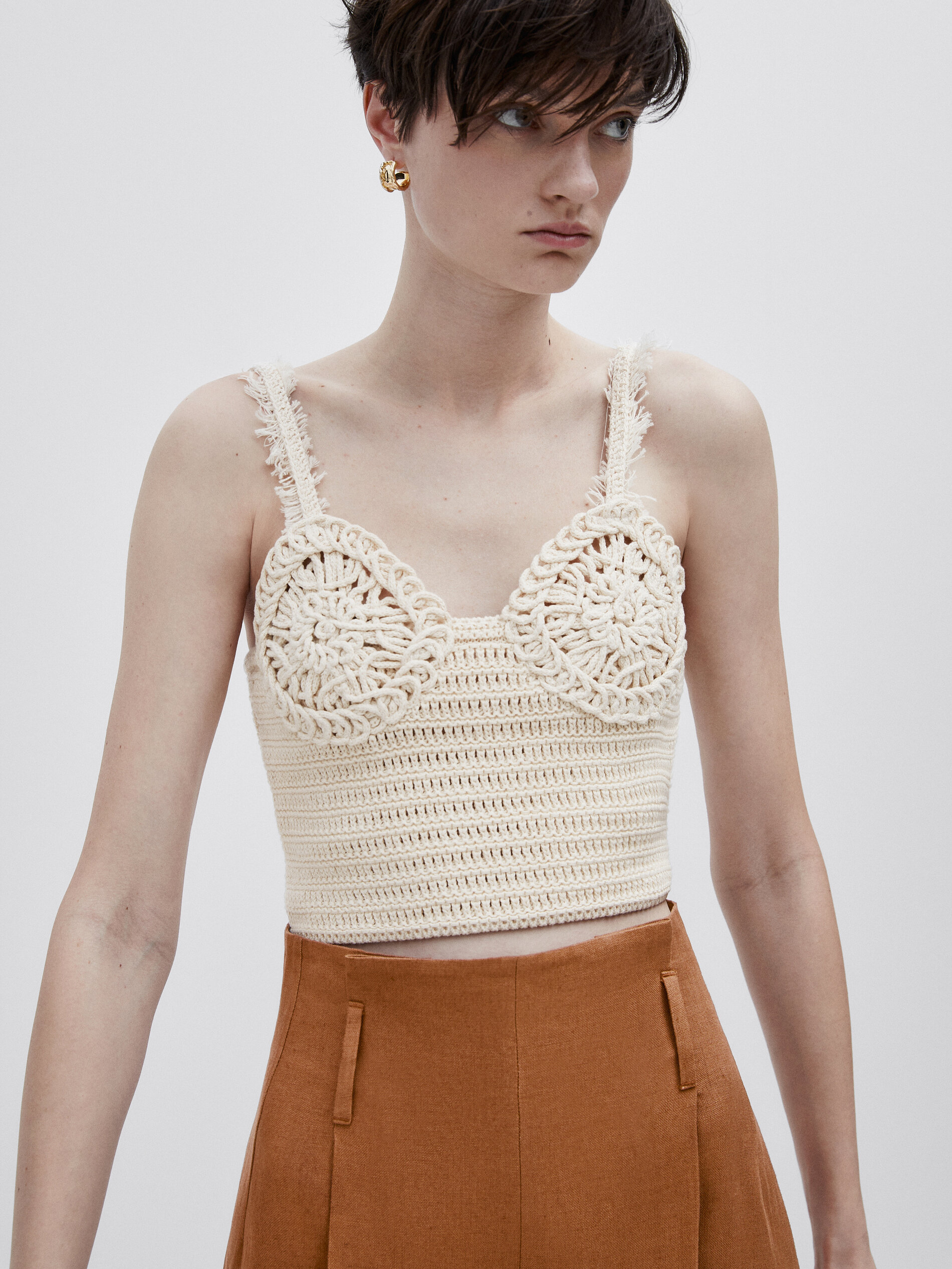 Pantalón lino paperbag -Studio - CAMEL