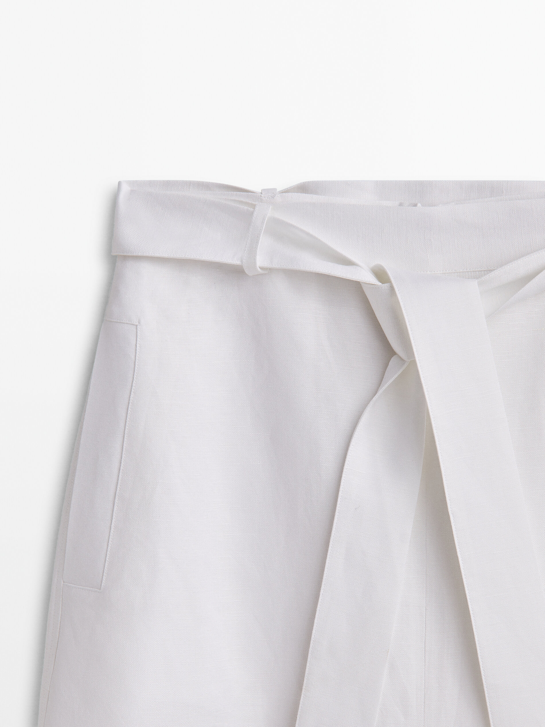 Falda midi con lino aberturas - BLANCO
