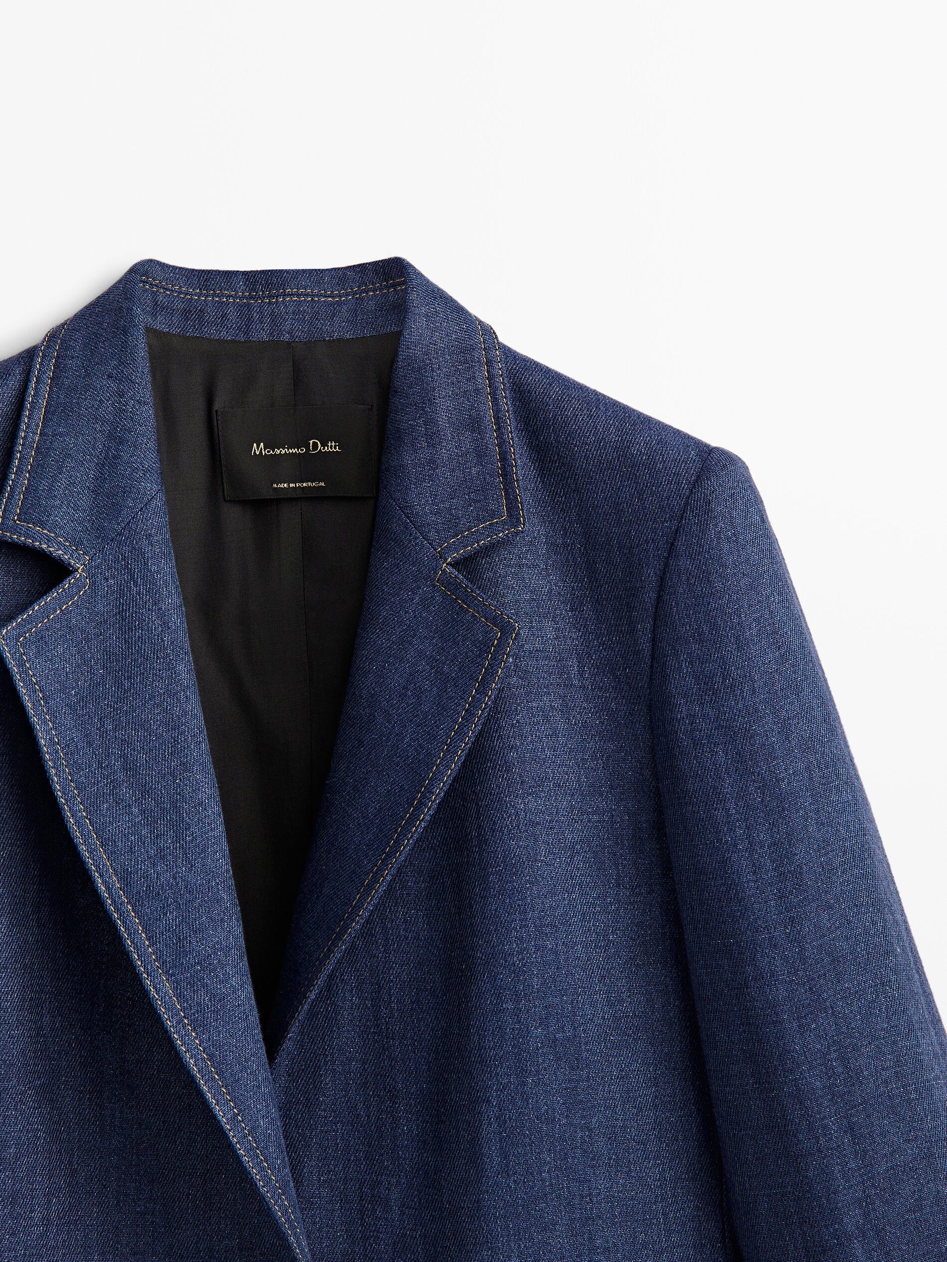 Americana un botón lino pespuntes - AZUL MARINO