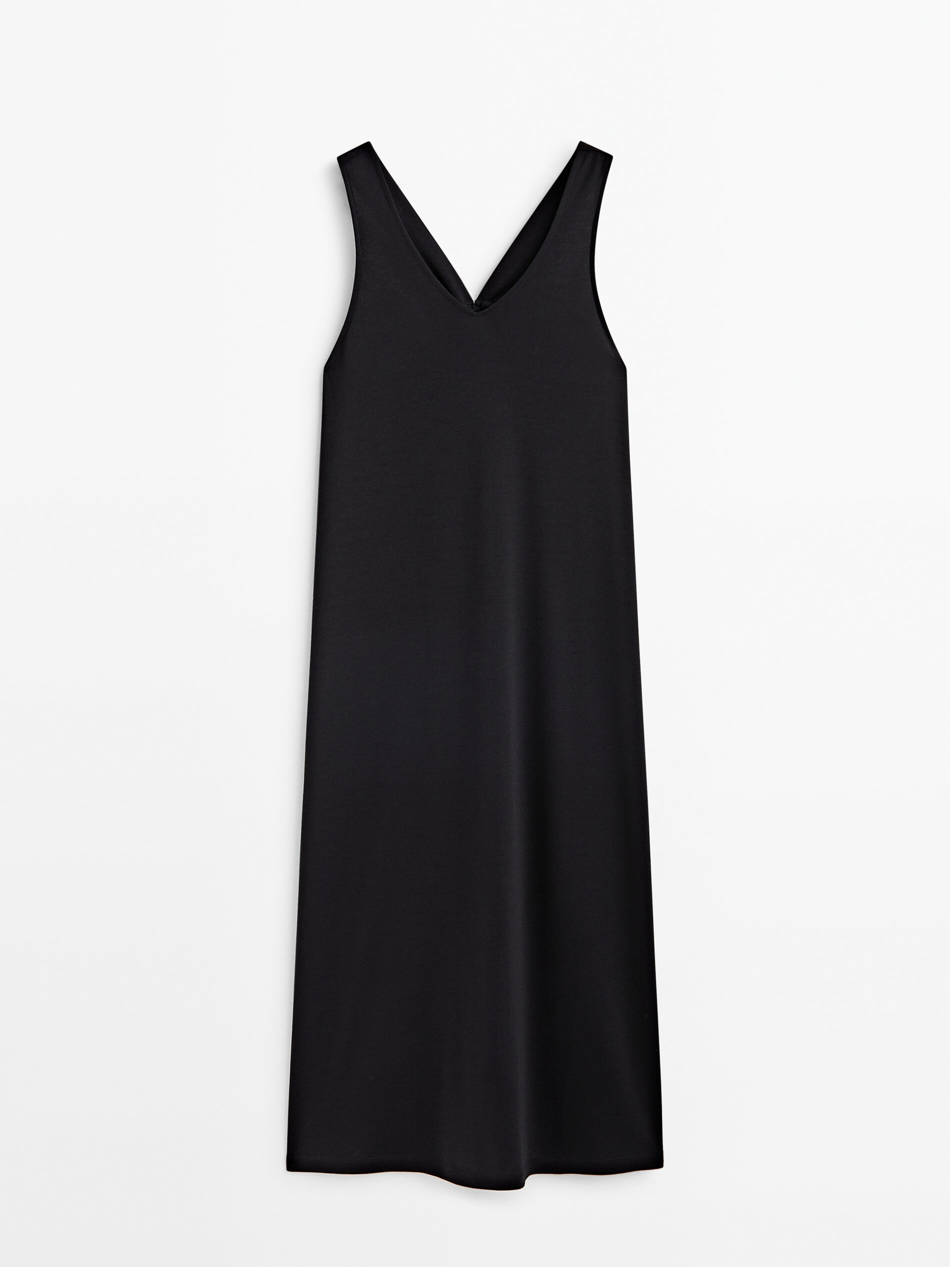 Vestido midi detalle pieza frunce espalda - NEGRO