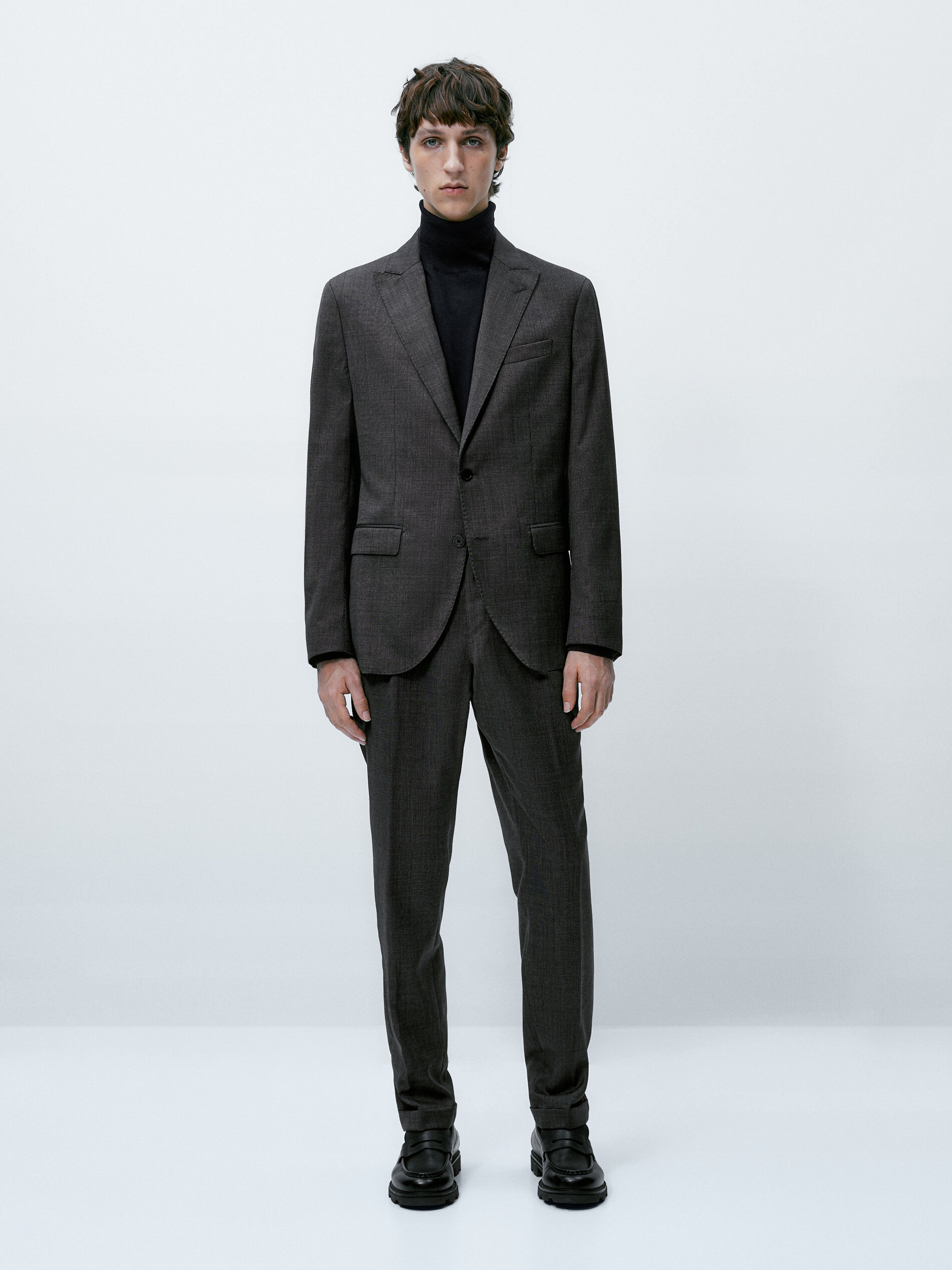 Pantalón traje fil a fil gris lana - GRIS