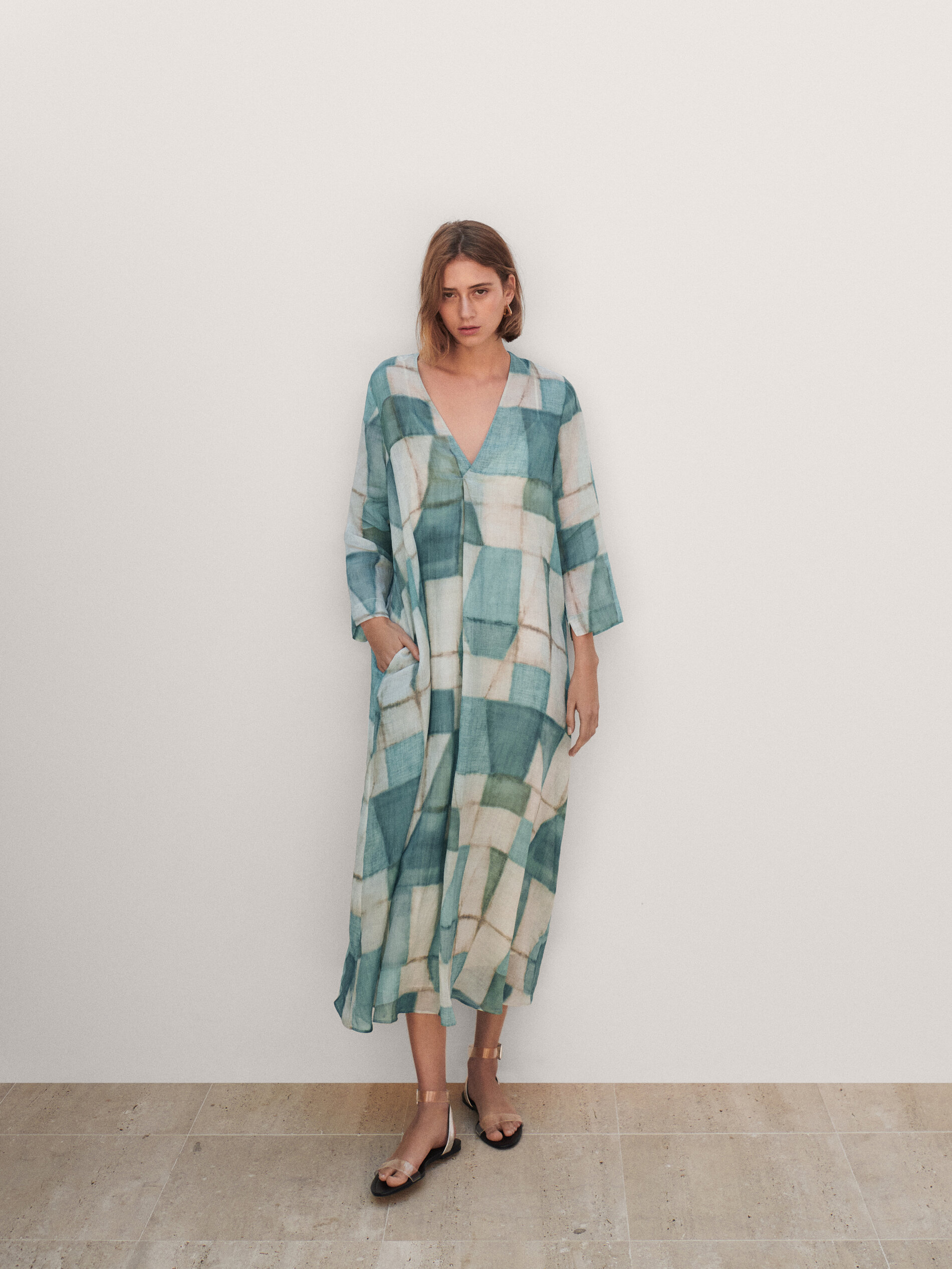 Vestido ramio estampado geométrico - AZUL